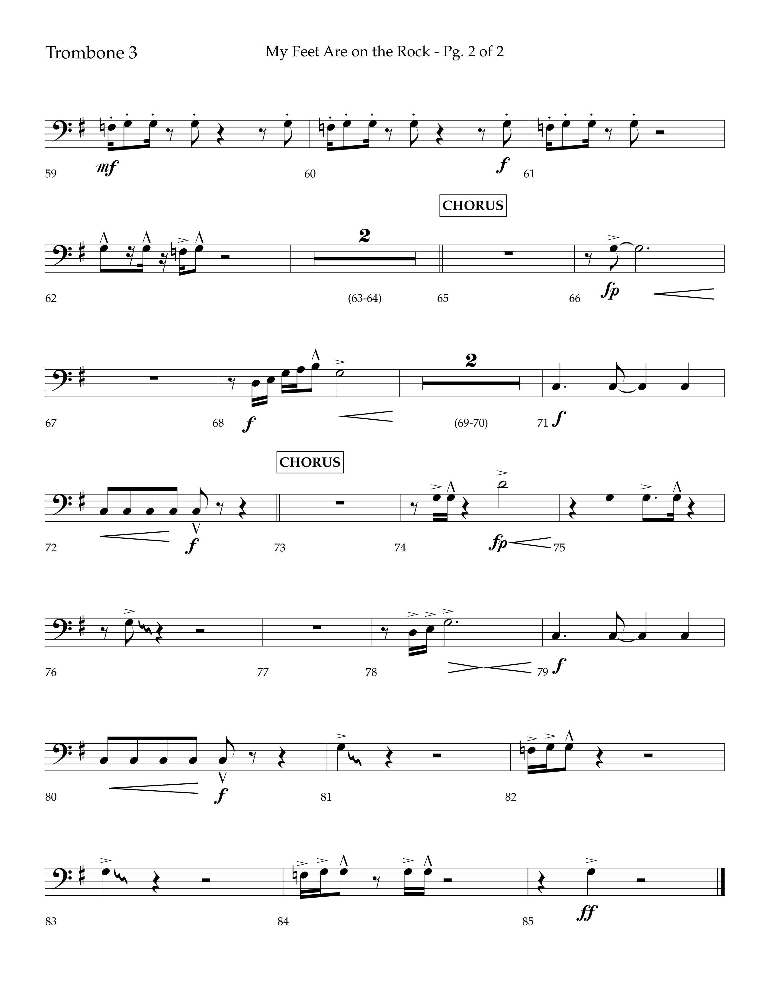 My Feet Are On The Rock (Choral Anthem SATB) Trombone 3 (Lifeway Choral / Arr. Daniel Semsen)