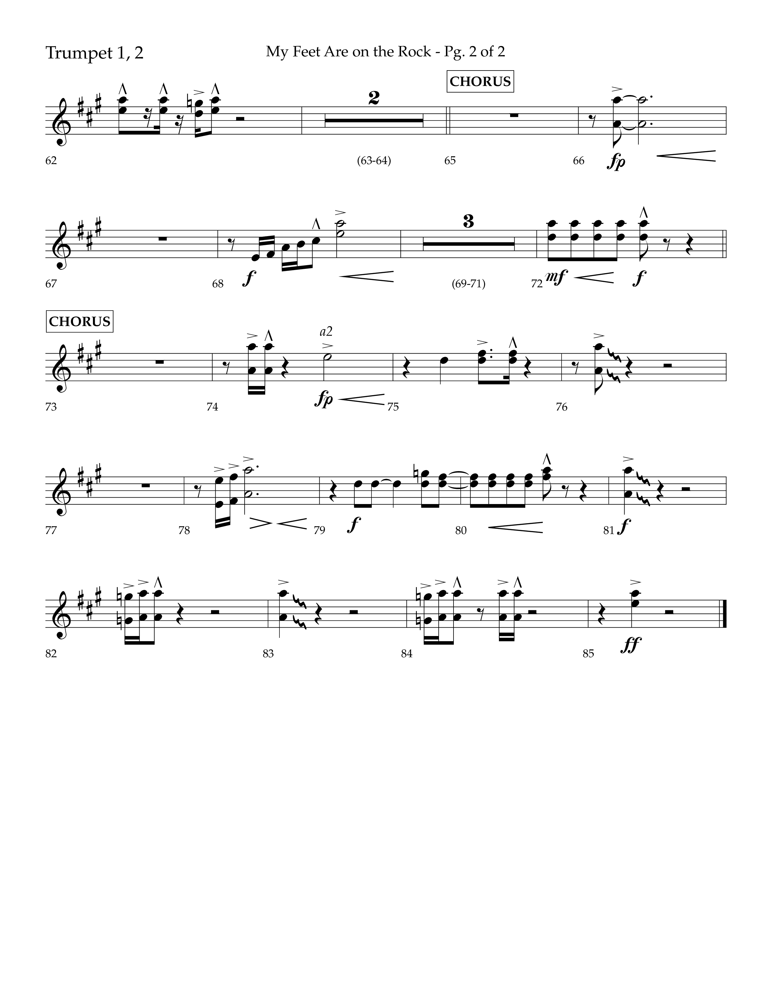 My Feet Are On The Rock (Choral Anthem SATB) Trumpet 1,2 (Lifeway Choral / Arr. Daniel Semsen)
