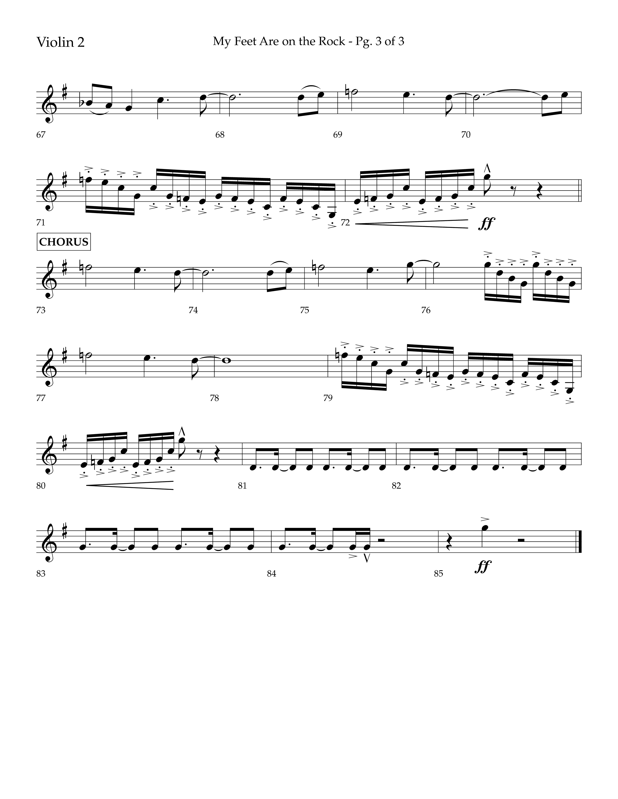 My Feet Are On The Rock (Choral Anthem SATB) Violin 2 (Lifeway Choral / Arr. Daniel Semsen)