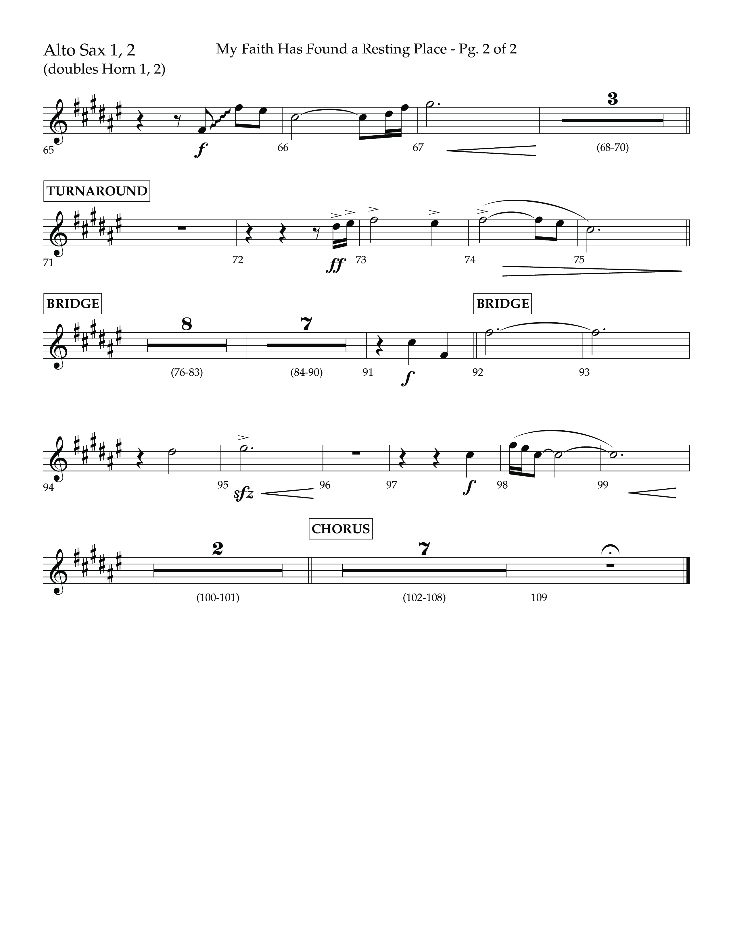 My Faith Has Found a Resting Place (Forever Found) (Choral Anthem SATB) Alto Sax 1/2 (Lifeway Choral / Arr. John Bolin / Orch. Cliff Duren)