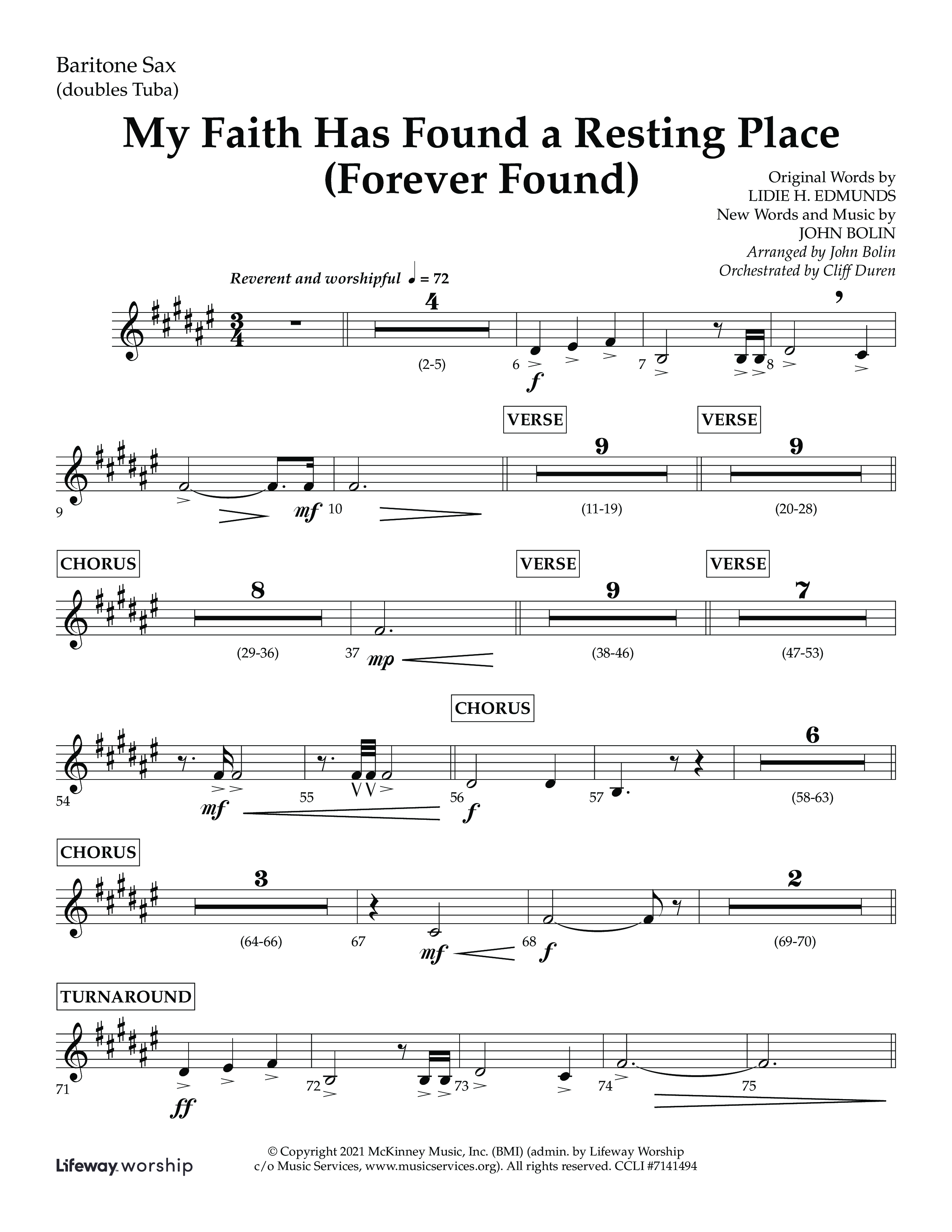 My Faith Has Found a Resting Place (Forever Found) (Choral Anthem SATB) Bari Sax (Lifeway Choral / Arr. John Bolin / Orch. Cliff Duren)