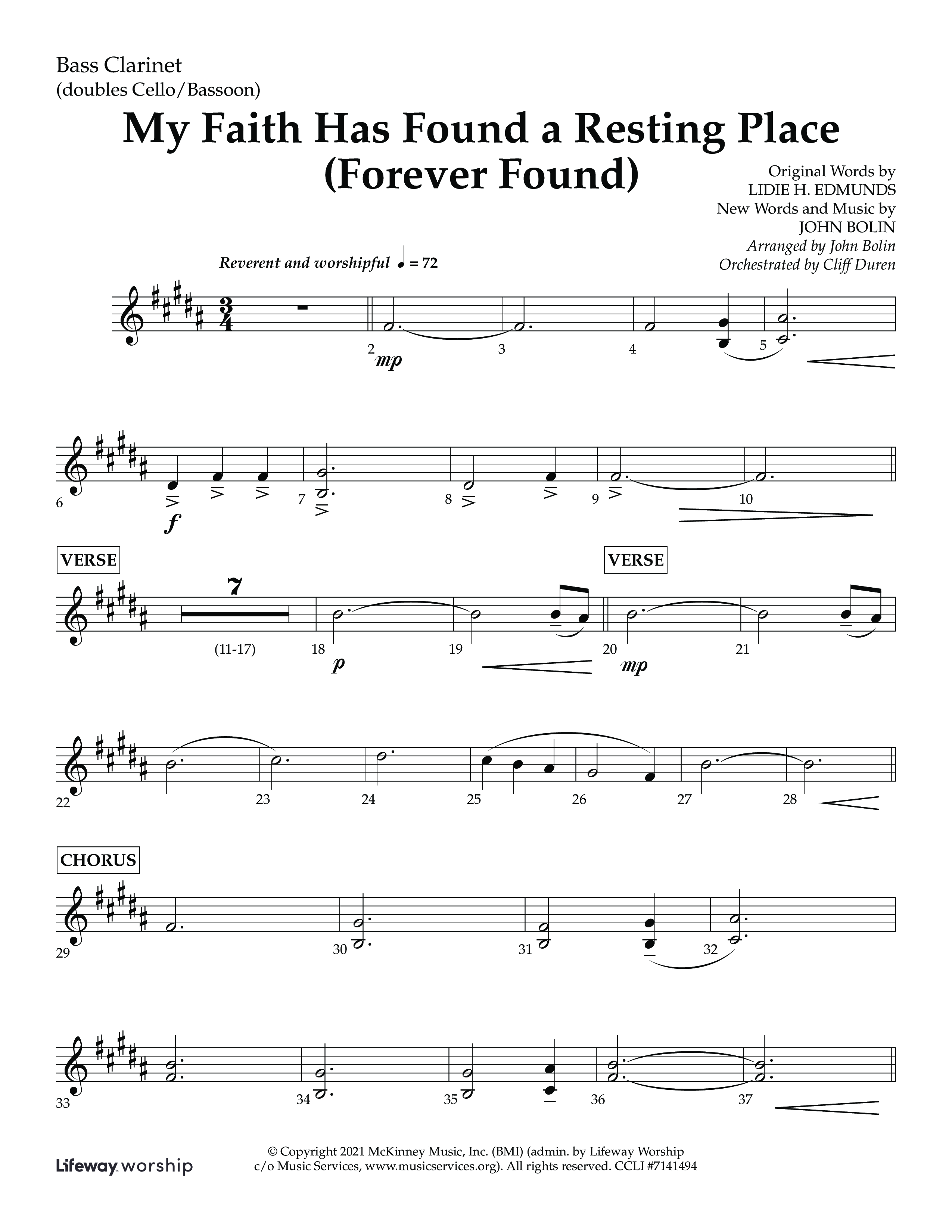 My Faith Has Found a Resting Place (Forever Found) (Choral Anthem SATB) Bass Clarinet (Lifeway Choral / Arr. John Bolin / Orch. Cliff Duren)