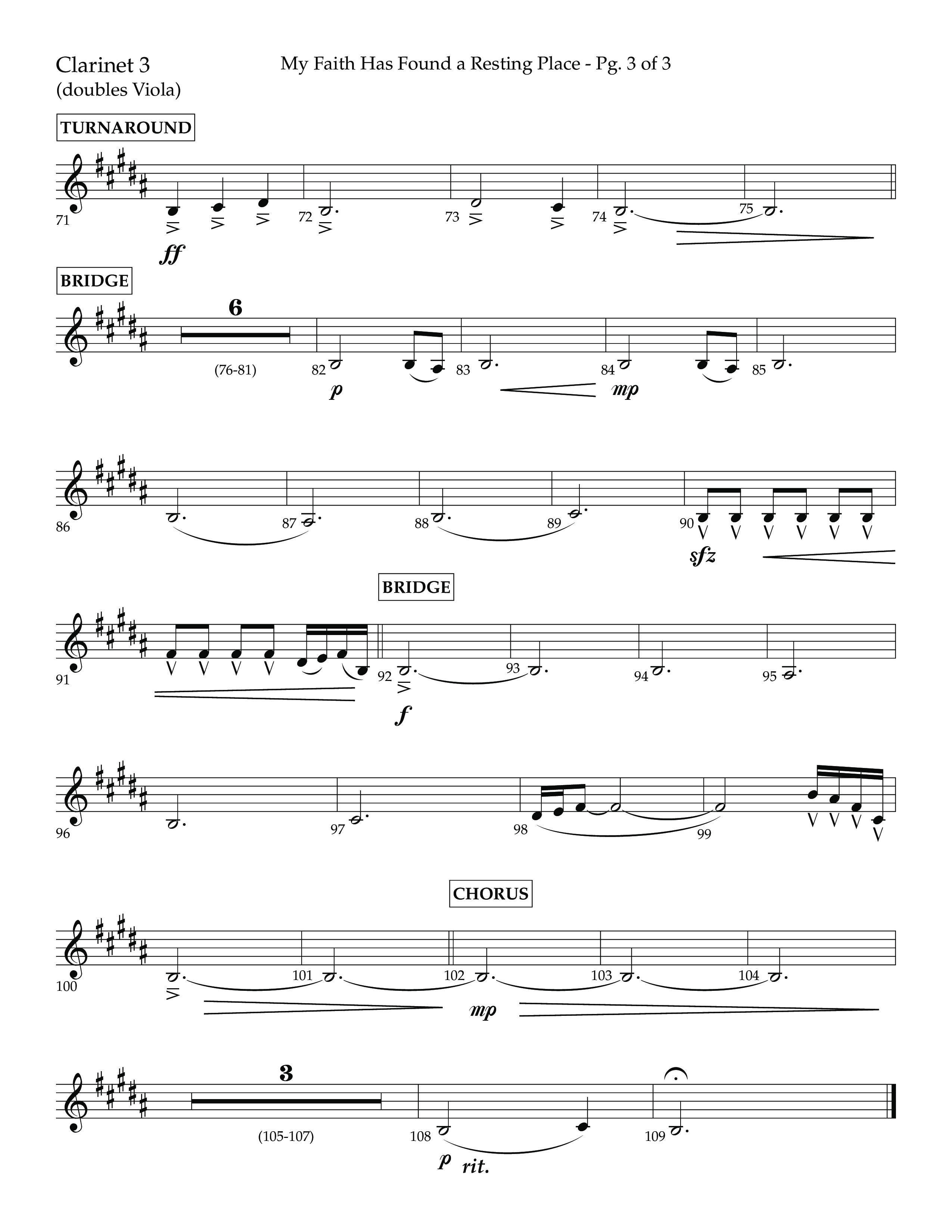 My Faith Has Found a Resting Place (Forever Found) (Choral Anthem SATB) Clarinet 3 (Lifeway Choral / Arr. John Bolin / Orch. Cliff Duren)