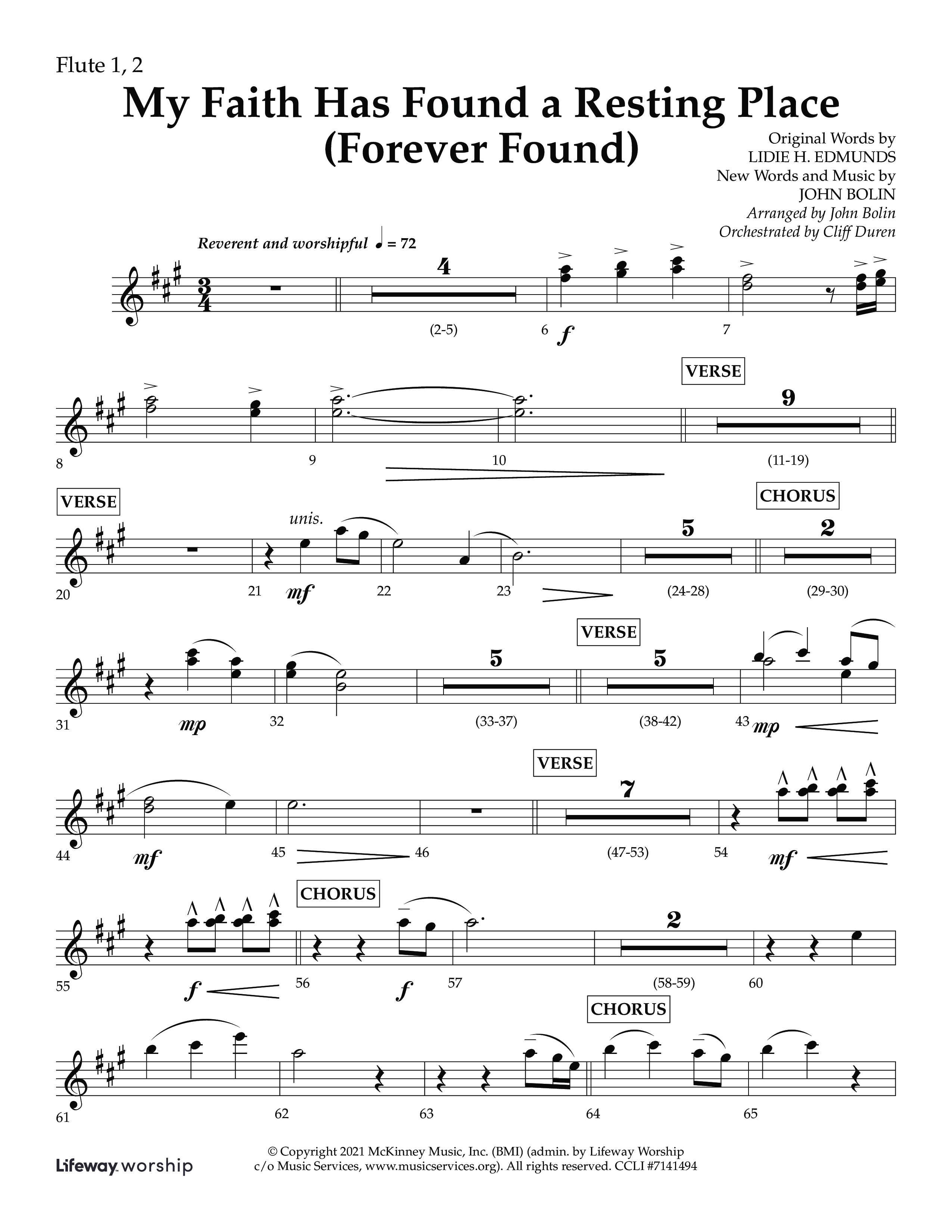 My Faith Has Found a Resting Place (Forever Found) (Choral Anthem SATB) Flute 1/2 (Lifeway Choral / Arr. John Bolin / Orch. Cliff Duren)