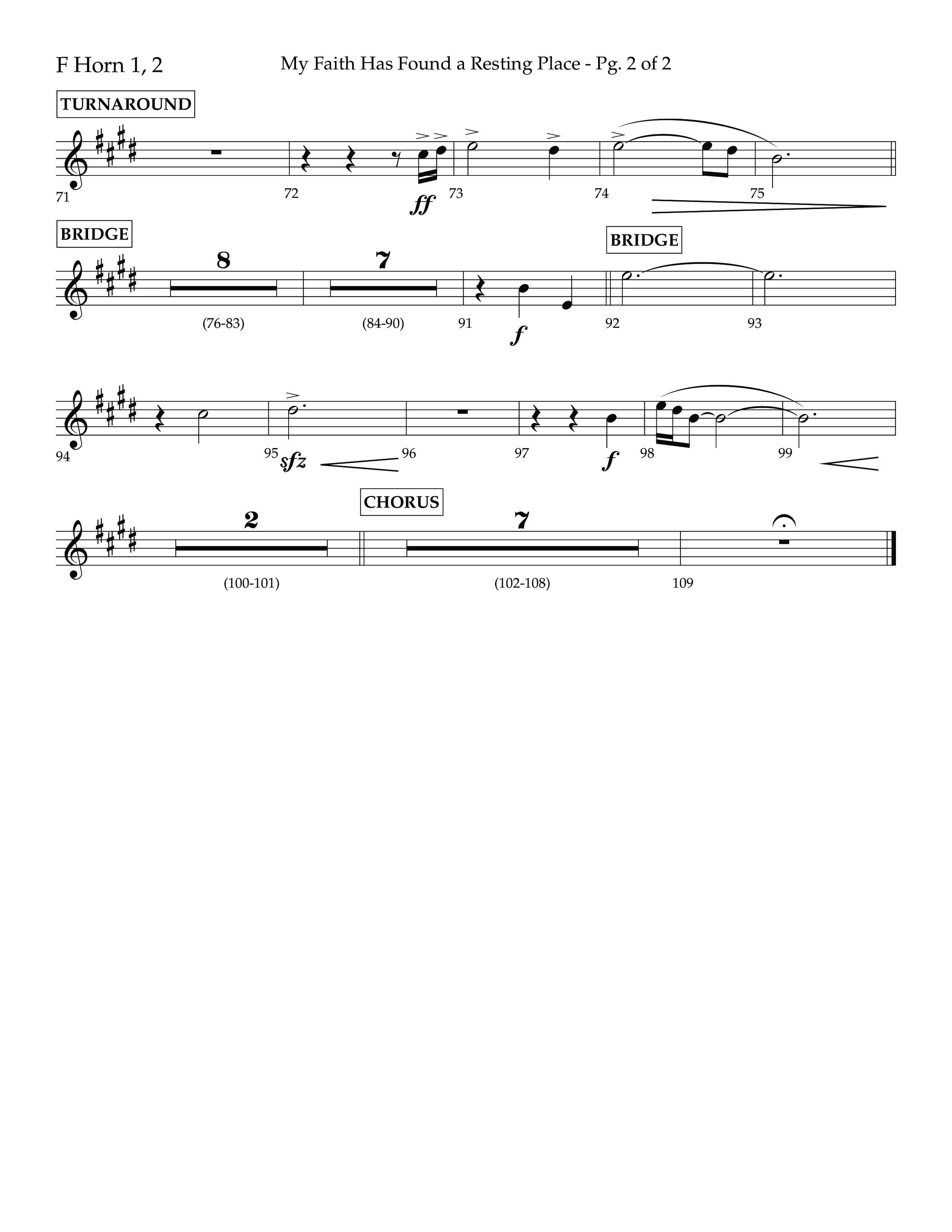 My Faith Has Found a Resting Place (Forever Found) (Choral Anthem SATB) French Horn 1/2 (Lifeway Choral / Arr. John Bolin / Orch. Cliff Duren)