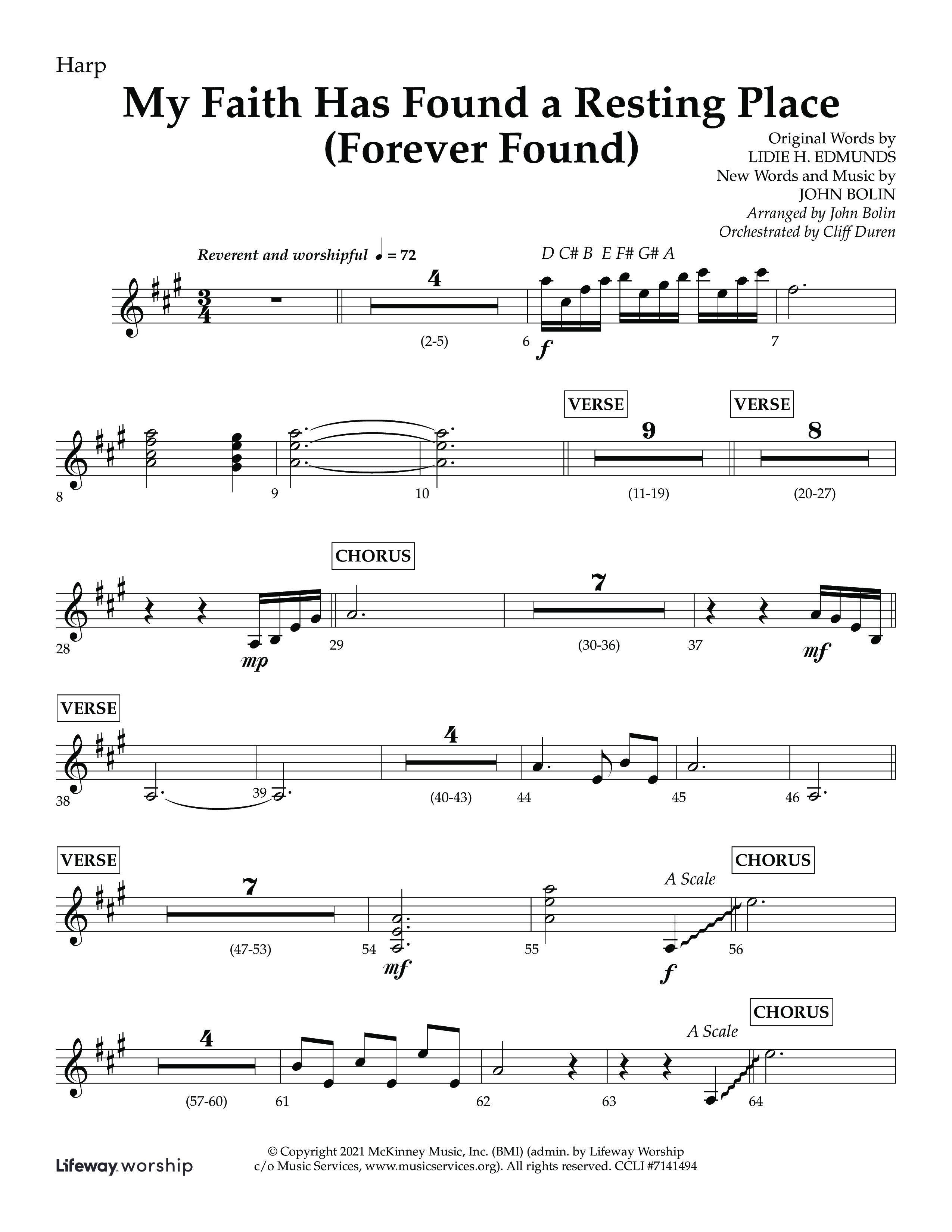 My Faith Has Found a Resting Place (Forever Found) (Choral Anthem SATB) Harp (Lifeway Choral / Arr. John Bolin / Orch. Cliff Duren)