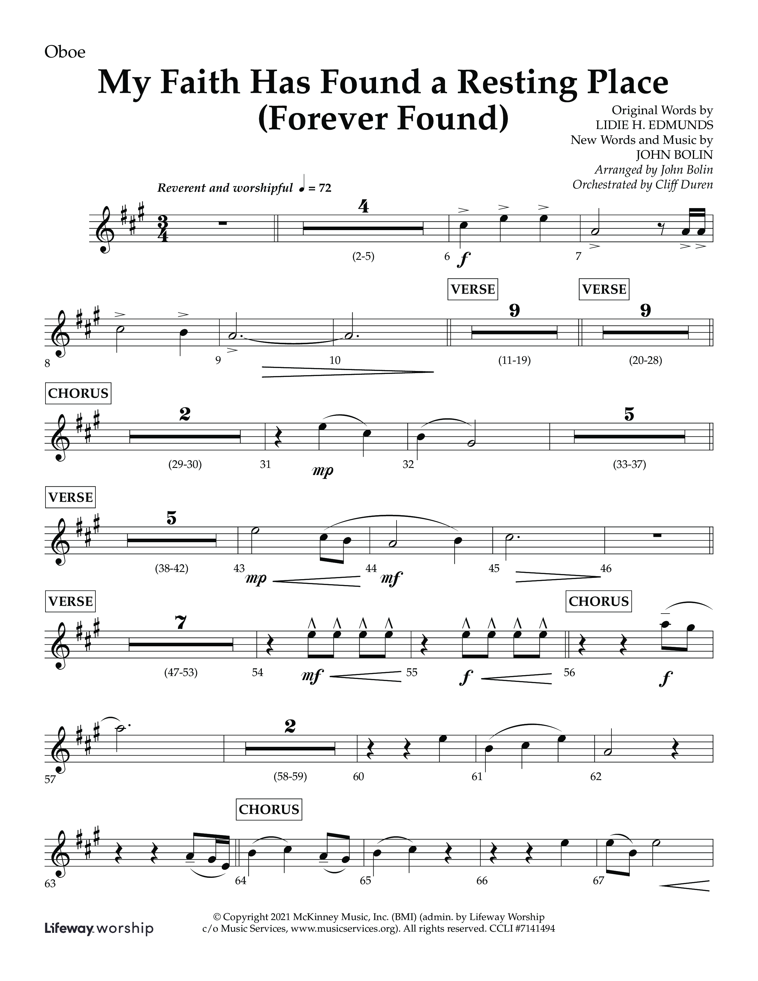 My Faith Has Found a Resting Place (Forever Found) (Choral Anthem SATB) Oboe (Lifeway Choral / Arr. John Bolin / Orch. Cliff Duren)