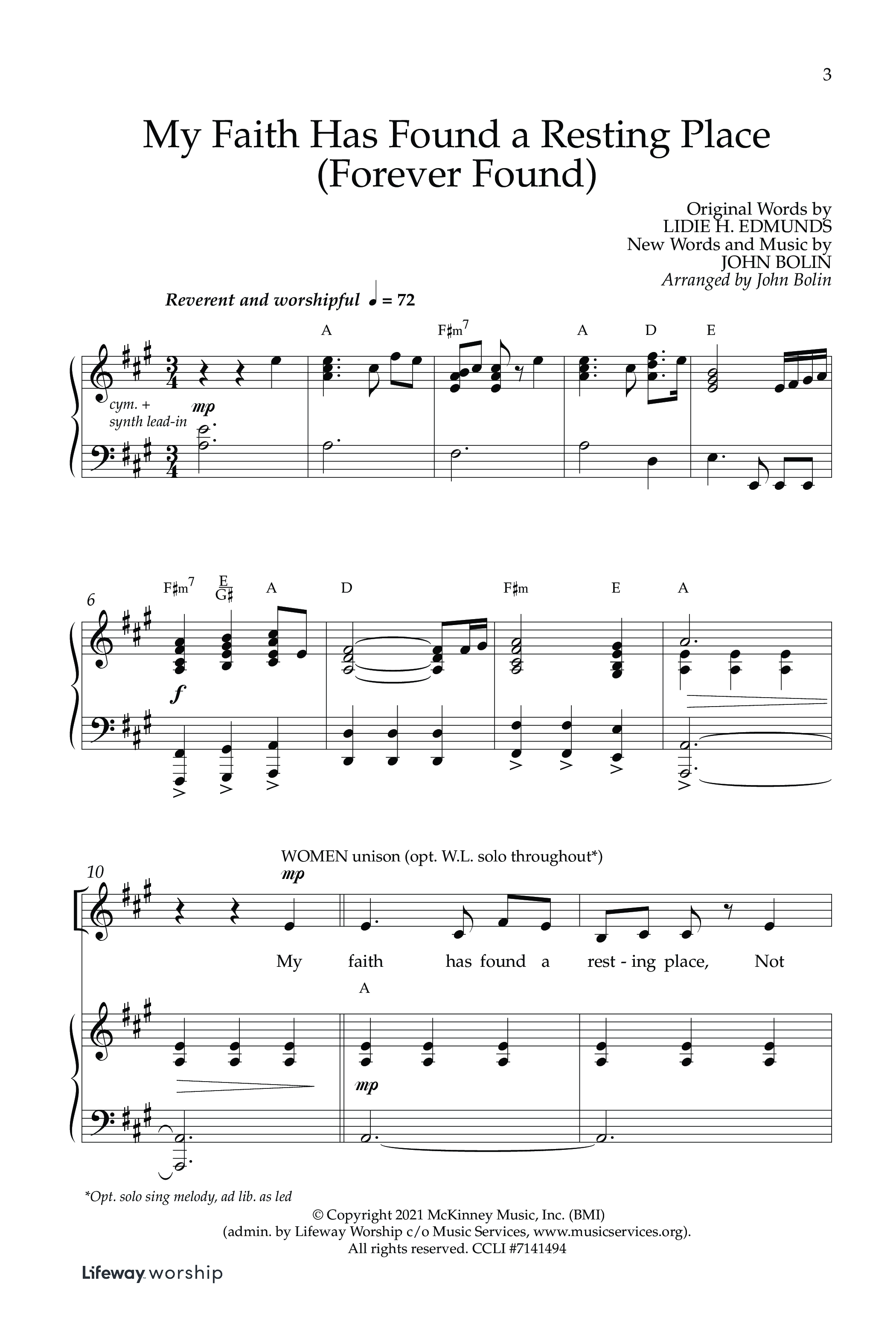 My Faith Has Found a Resting Place (Forever Found) (Choral Anthem SATB) Anthem (SATB/Piano) (Lifeway Choral / Arr. John Bolin / Orch. Cliff Duren)