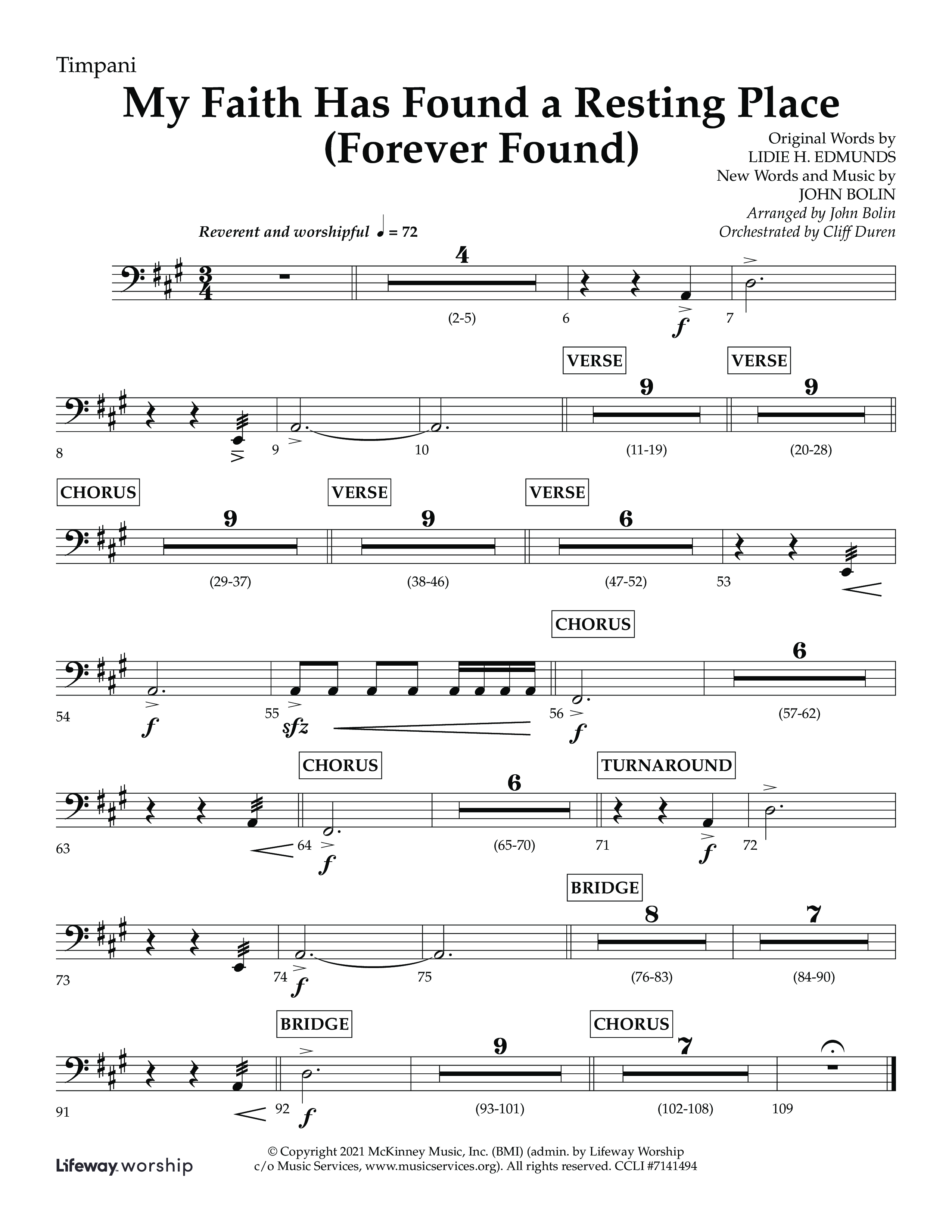 My Faith Has Found a Resting Place (Forever Found) (Choral Anthem SATB) Timpani (Lifeway Choral / Arr. John Bolin / Orch. Cliff Duren)