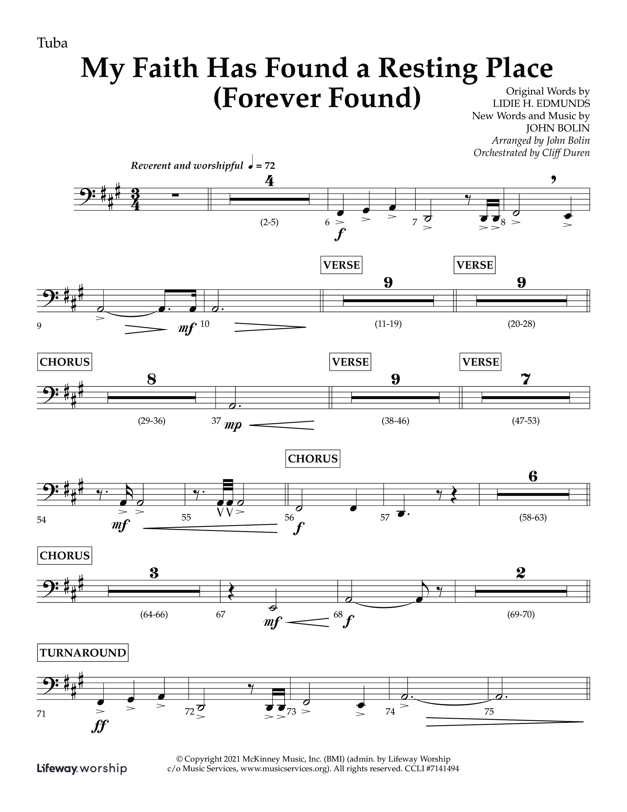 My Faith Has Found a Resting Place (Forever Found) (Choral Anthem SATB) Tuba (Lifeway Choral / Arr. John Bolin / Orch. Cliff Duren)