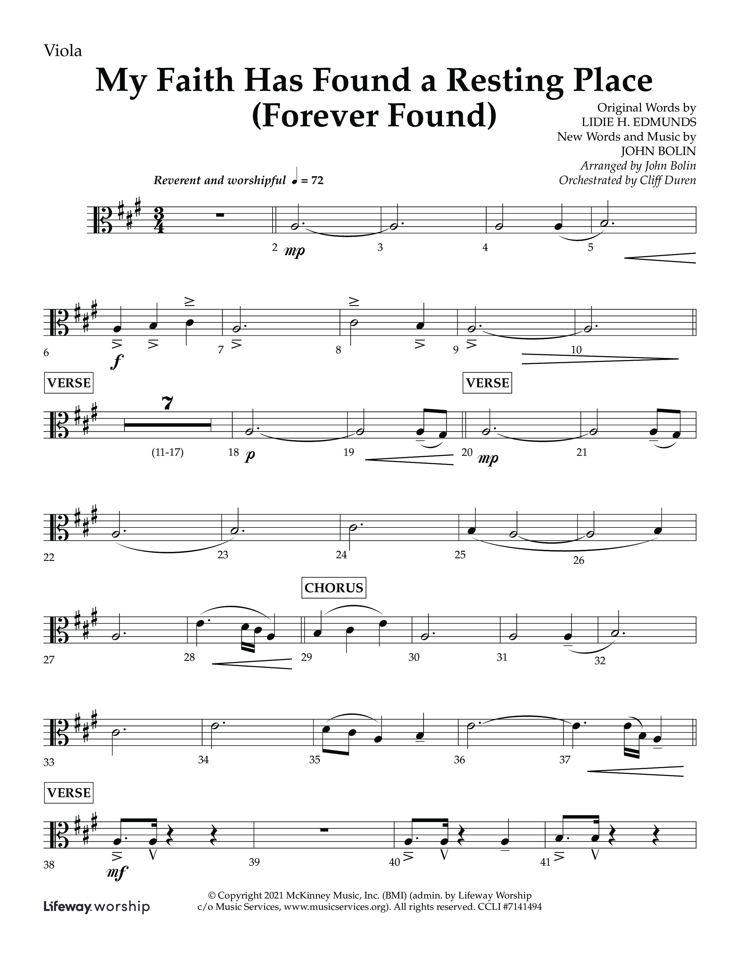 My Faith Has Found a Resting Place (Forever Found) (Choral Anthem SATB) Viola (Lifeway Choral / Arr. John Bolin / Orch. Cliff Duren)