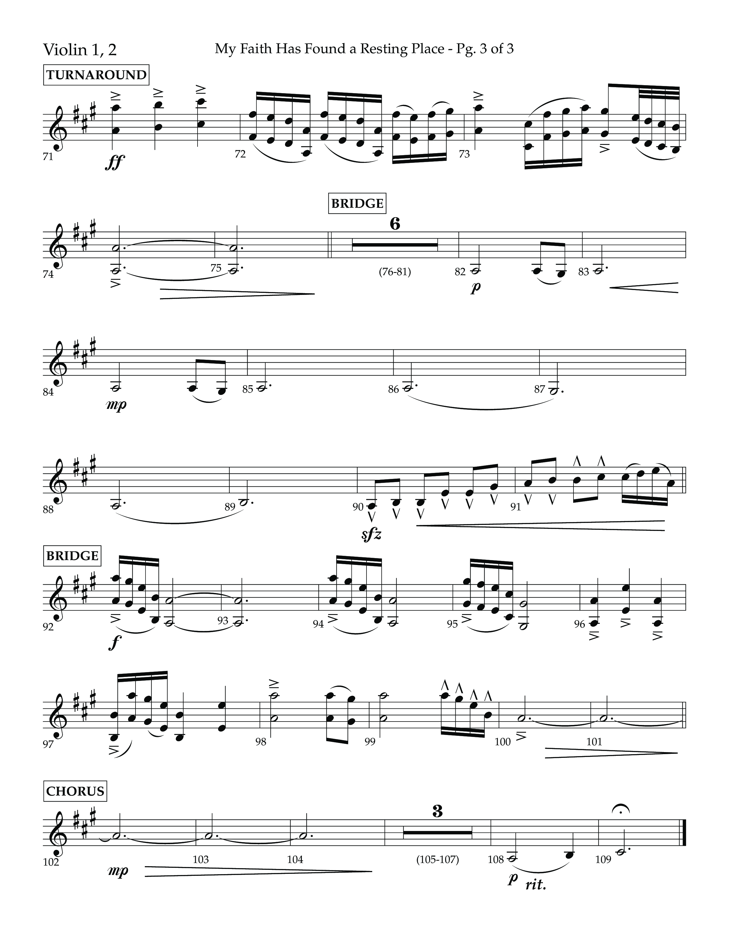 My Faith Has Found a Resting Place (Forever Found) (Choral Anthem SATB) Violin 1/2 (Lifeway Choral / Arr. John Bolin / Orch. Cliff Duren)