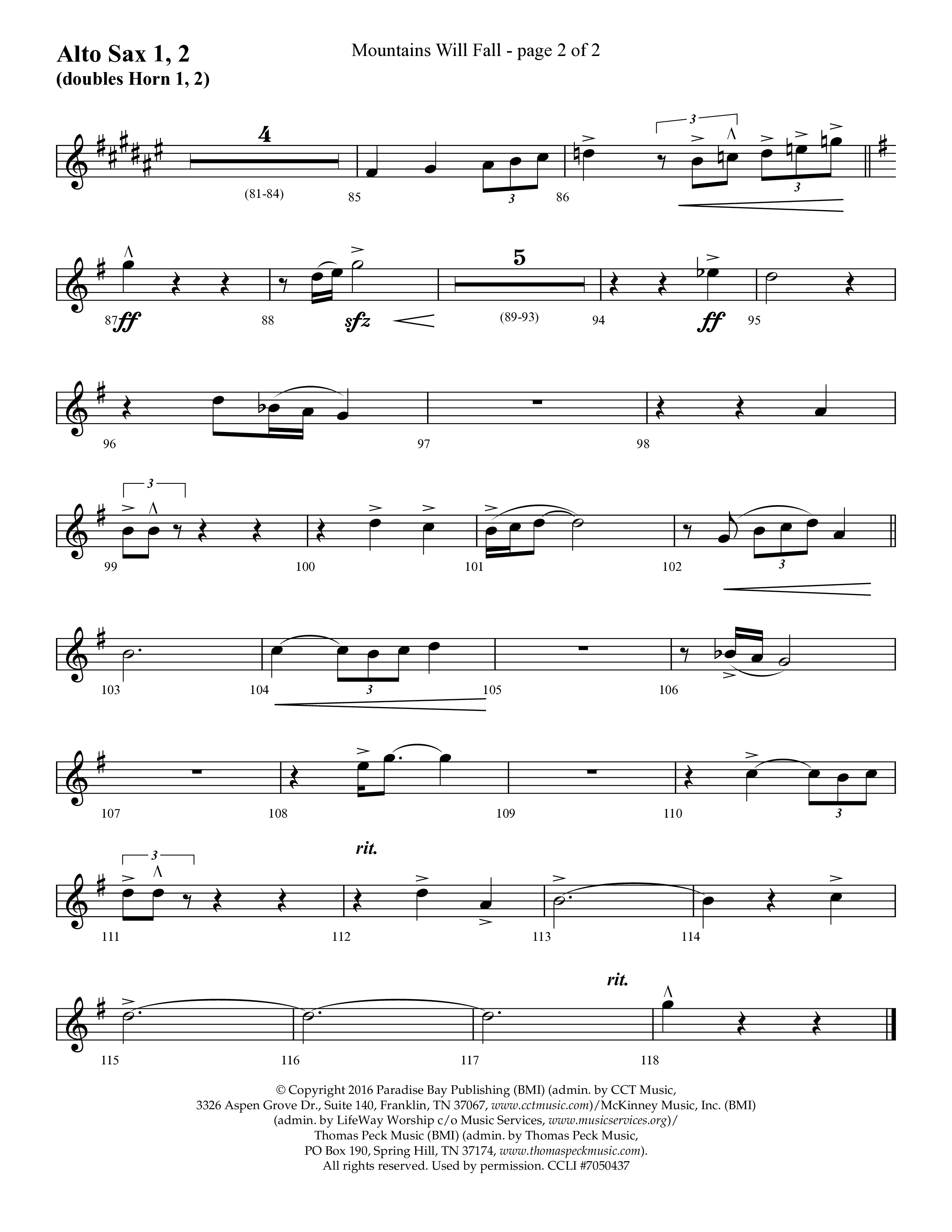 Mountains Will Fall with Got Any Rivers (Choral Anthem SATB) Alto Sax 1/2 (Lifeway Choral / Arr. Cliff Duren)