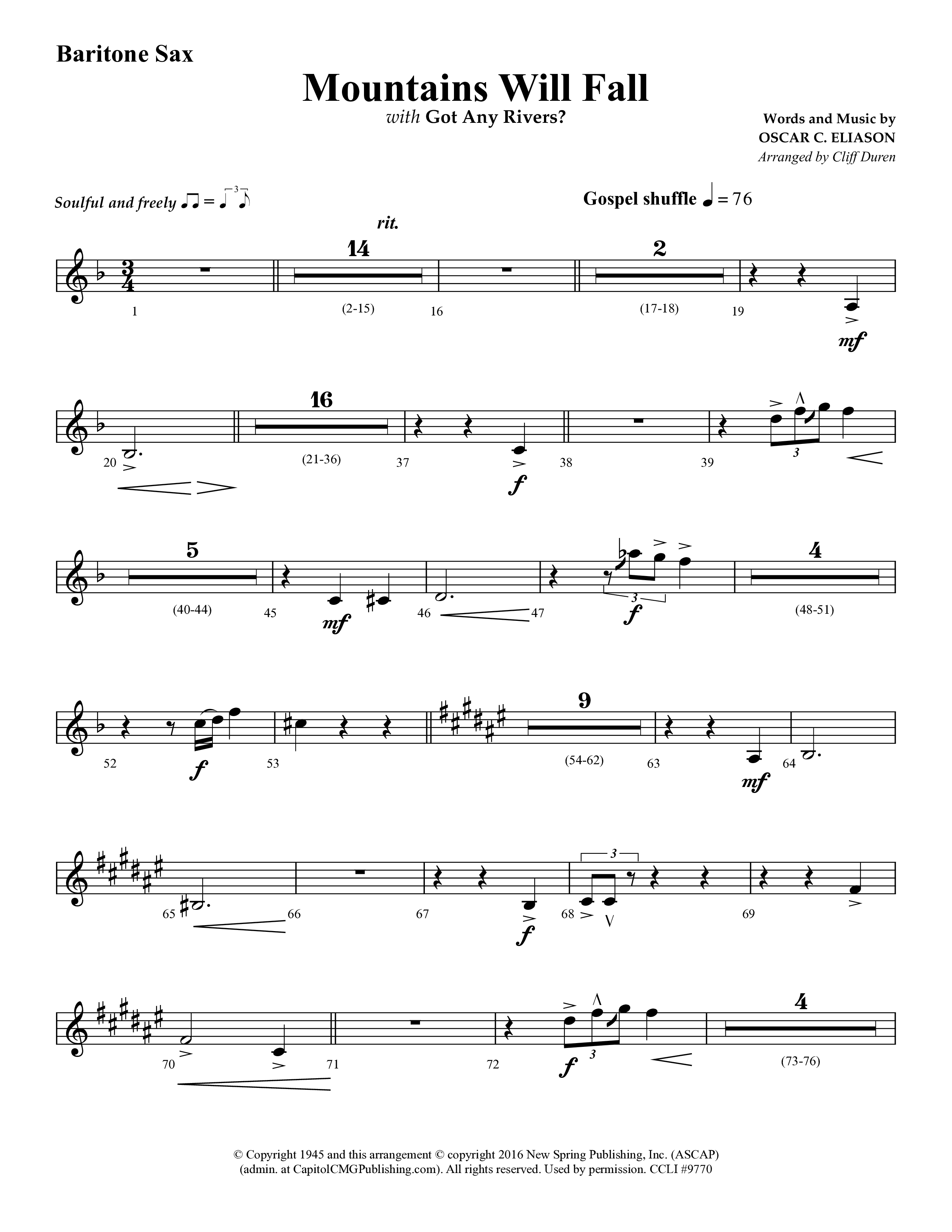 Mountains Will Fall with Got Any Rivers (Choral Anthem SATB) Bari Sax (Lifeway Choral / Arr. Cliff Duren)