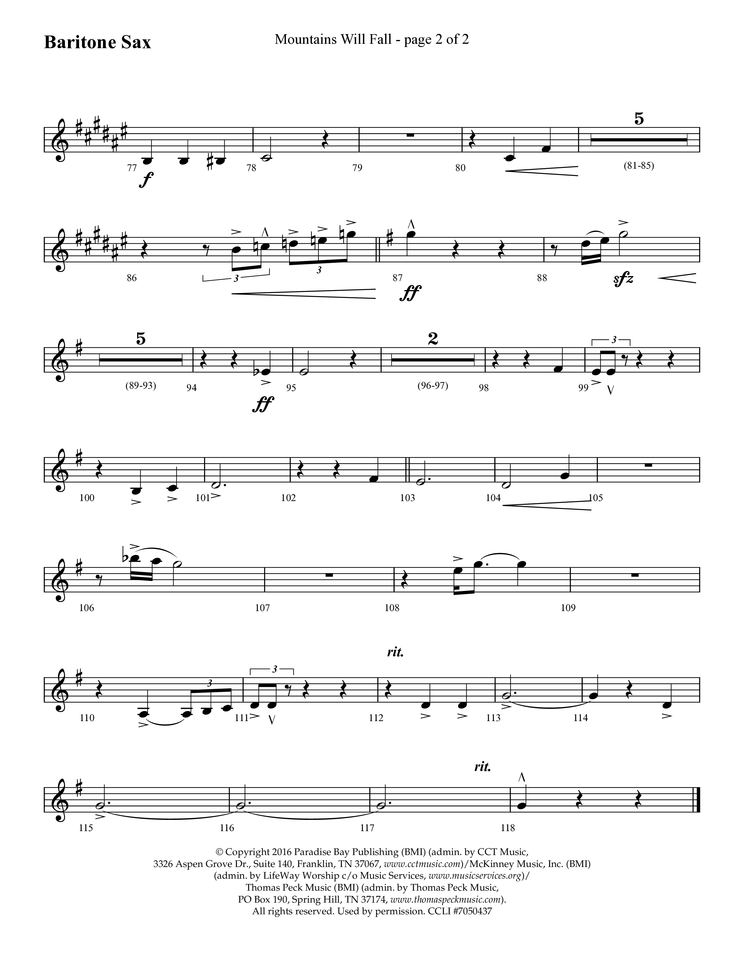 Mountains Will Fall with Got Any Rivers (Choral Anthem SATB) Bari Sax (Lifeway Choral / Arr. Cliff Duren)