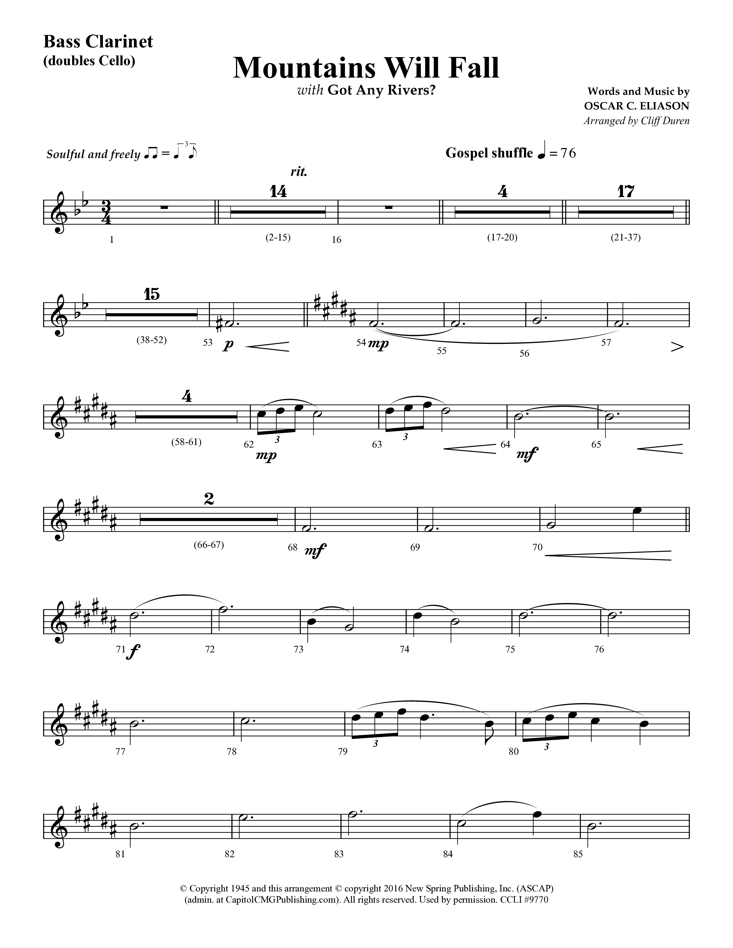 Mountains Will Fall with Got Any Rivers (Choral Anthem SATB) Bass Clarinet (Lifeway Choral / Arr. Cliff Duren)