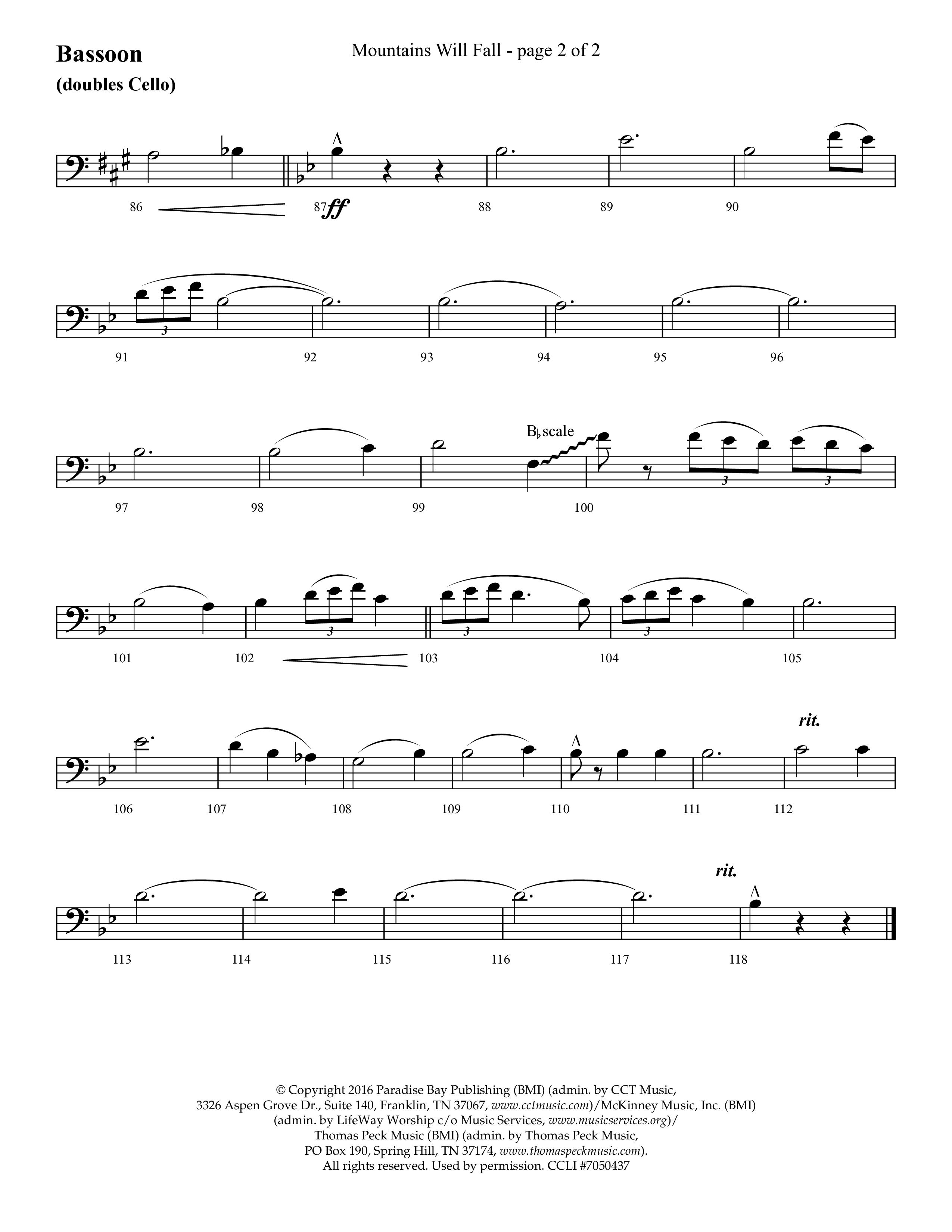 Mountains Will Fall with Got Any Rivers (Choral Anthem SATB) Bassoon (Lifeway Choral / Arr. Cliff Duren)
