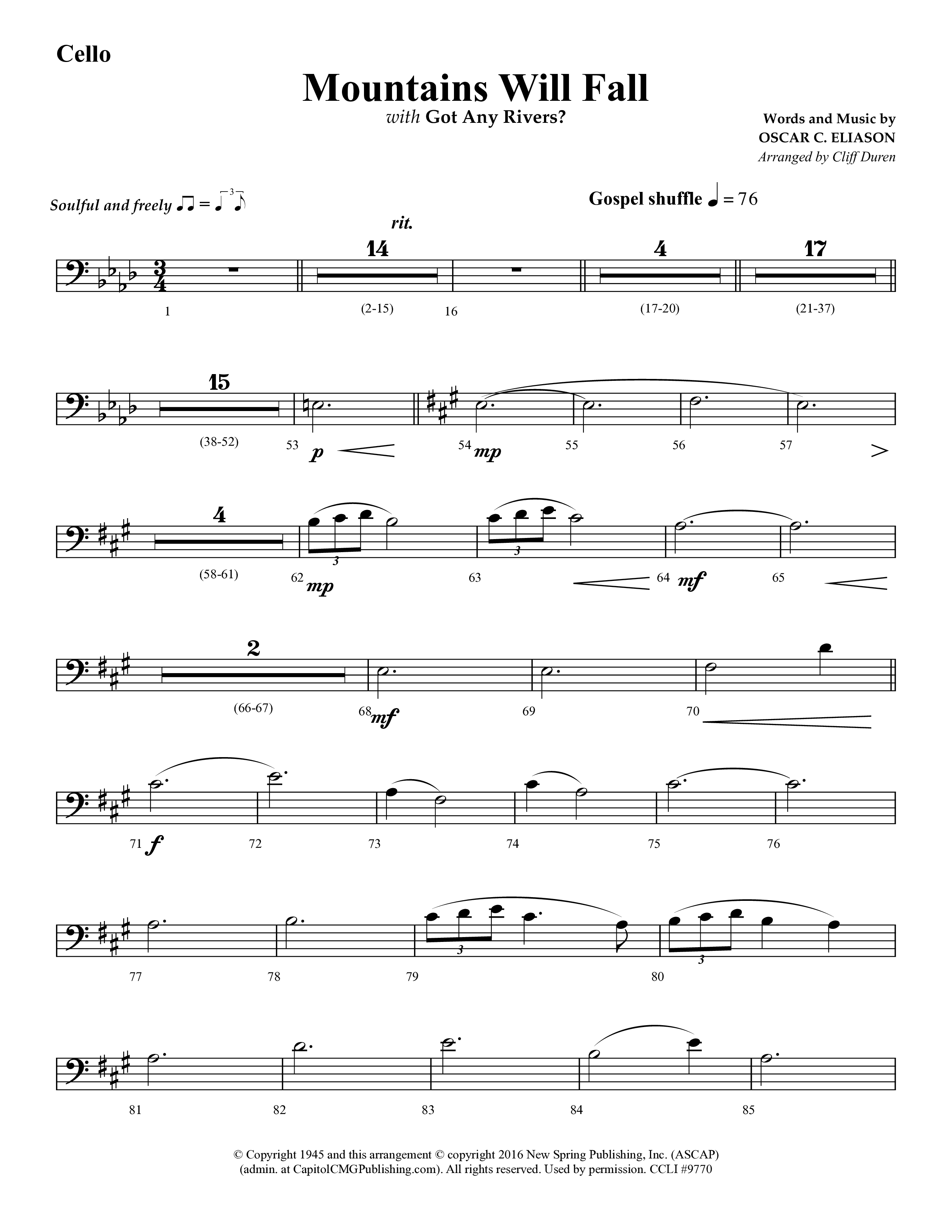 Mountains Will Fall with Got Any Rivers (Choral Anthem SATB) Cello (Lifeway Choral / Arr. Cliff Duren)