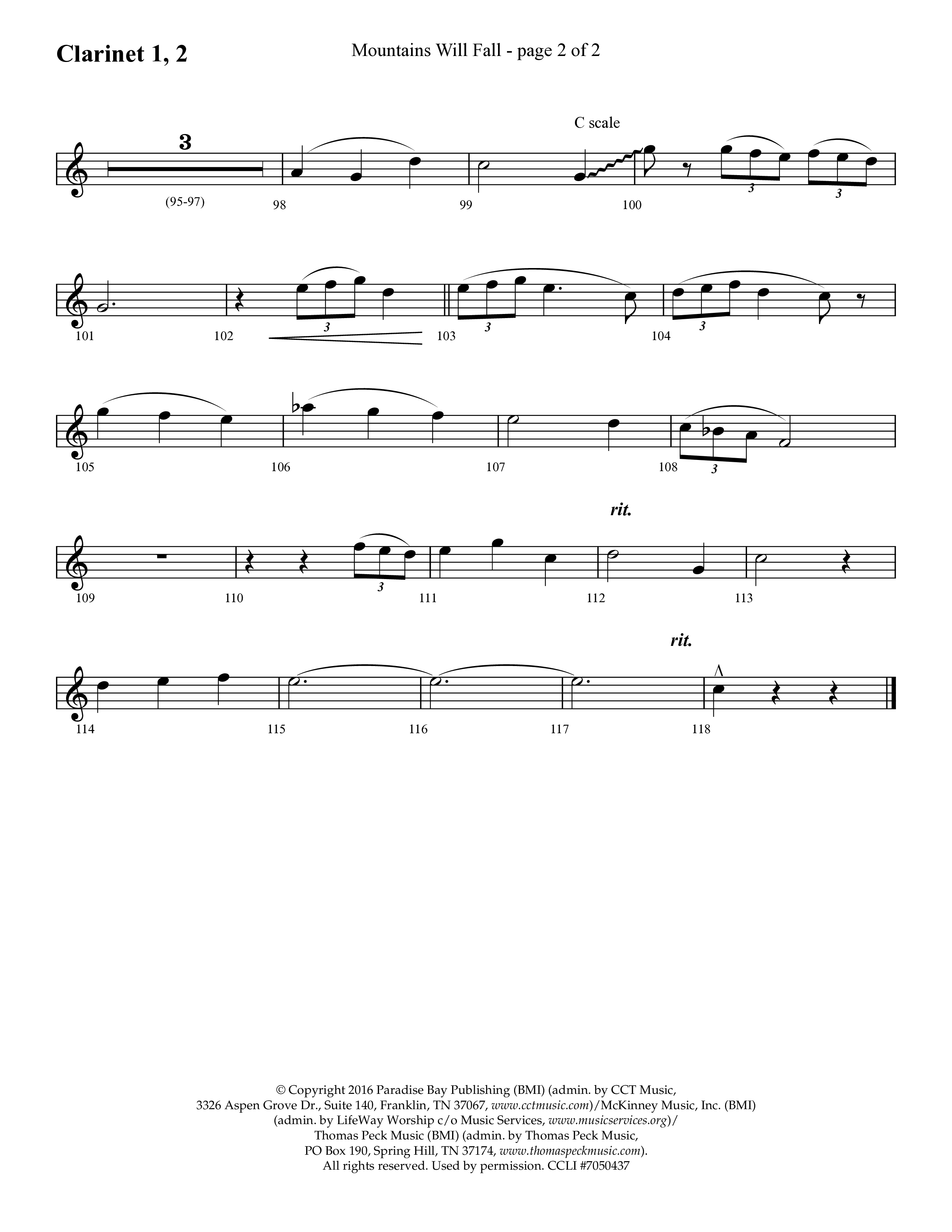 Mountains Will Fall with Got Any Rivers (Choral Anthem SATB) Clarinet 1/2 (Lifeway Choral / Arr. Cliff Duren)