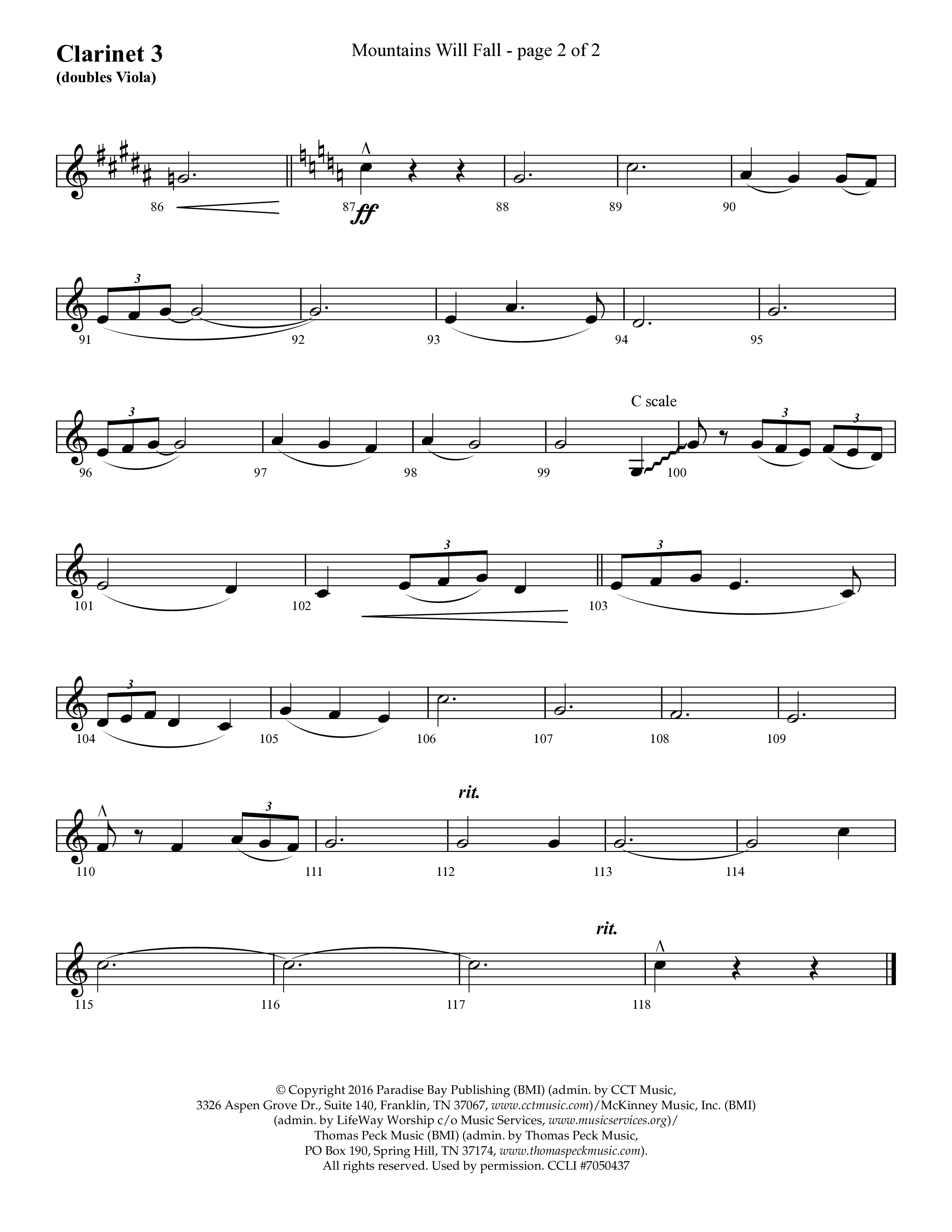 Mountains Will Fall with Got Any Rivers (Choral Anthem SATB) Clarinet 3 (Lifeway Choral / Arr. Cliff Duren)