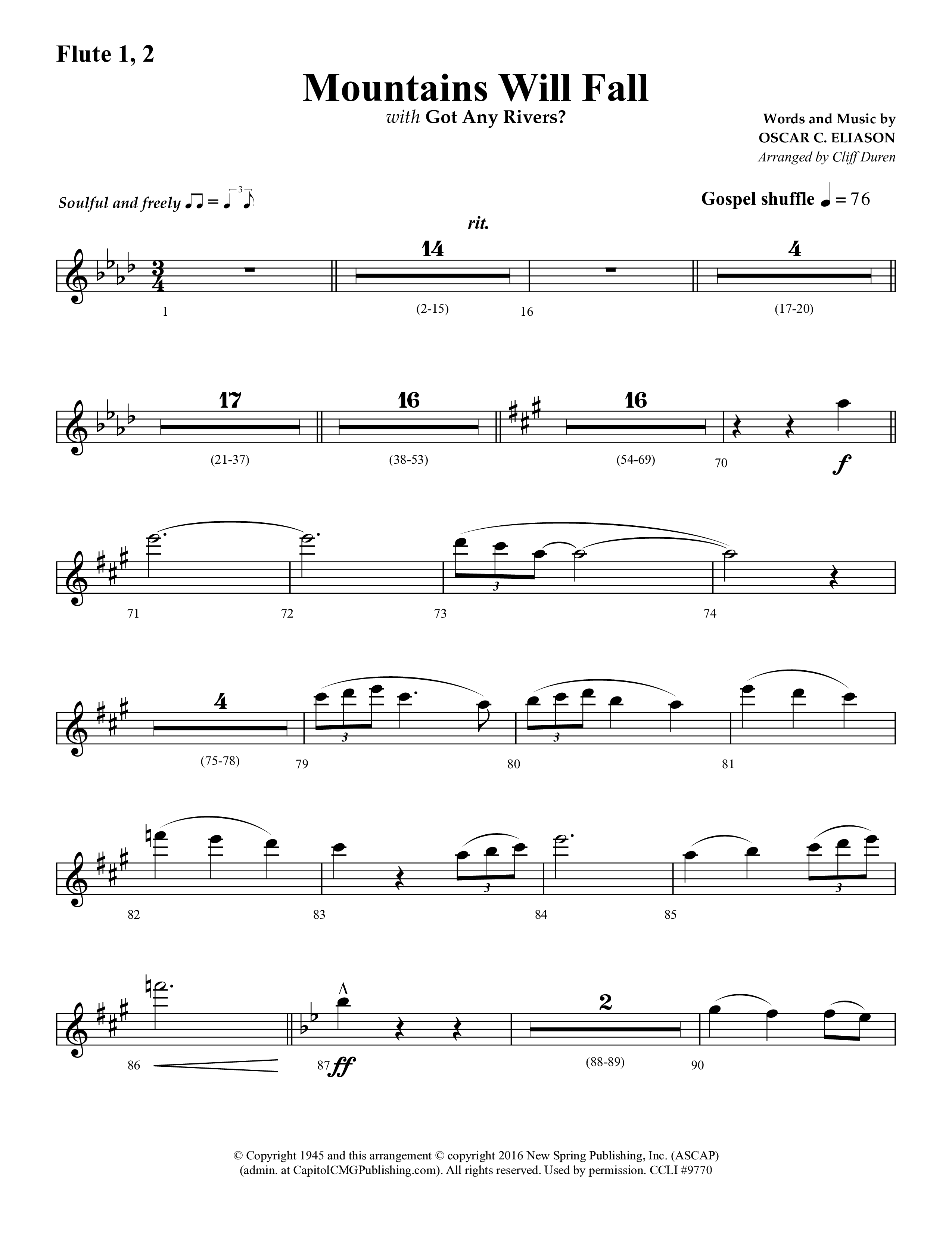 Mountains Will Fall with Got Any Rivers (Choral Anthem SATB) Flute 1/2 (Lifeway Choral / Arr. Cliff Duren)