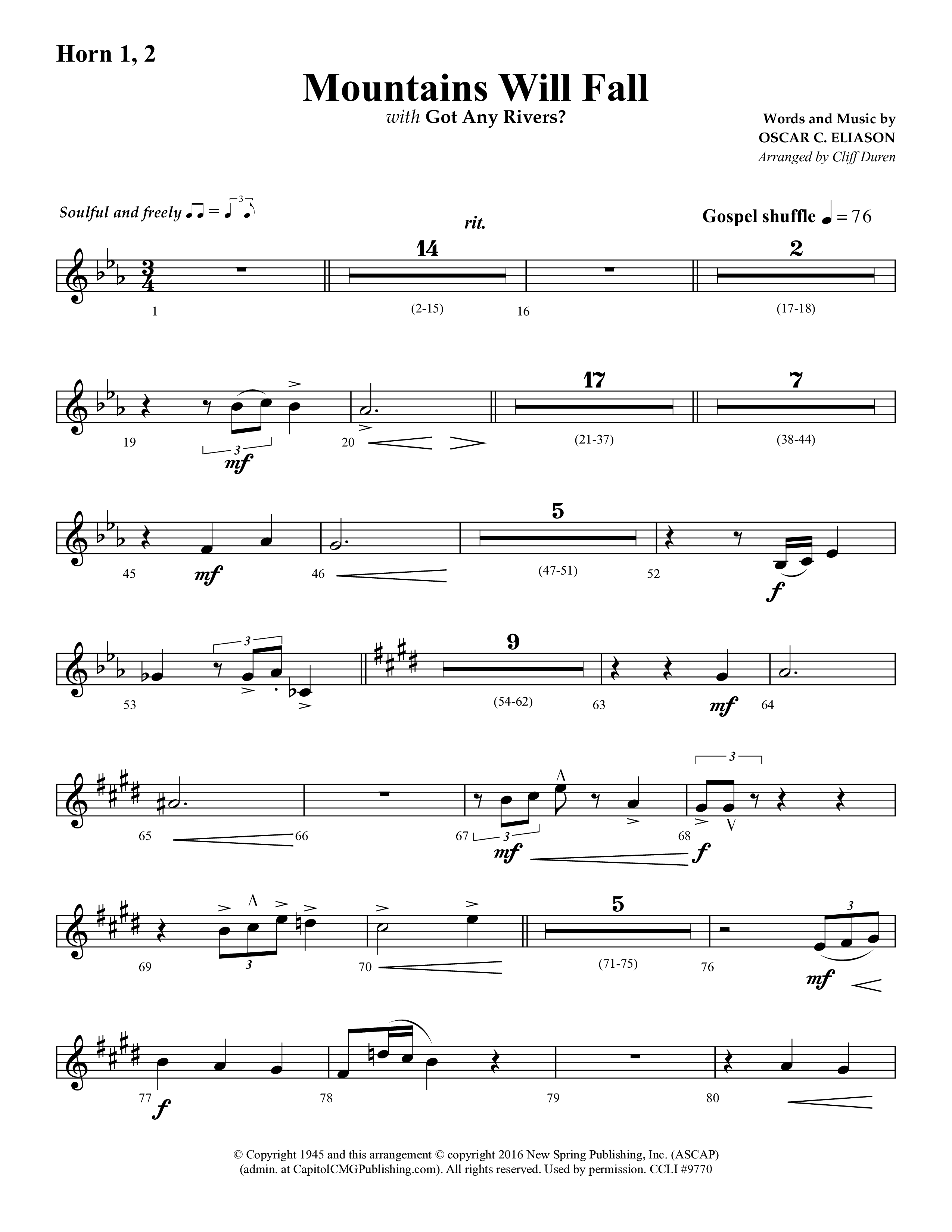 Mountains Will Fall with Got Any Rivers (Choral Anthem SATB) French Horn 1/2 (Lifeway Choral / Arr. Cliff Duren)