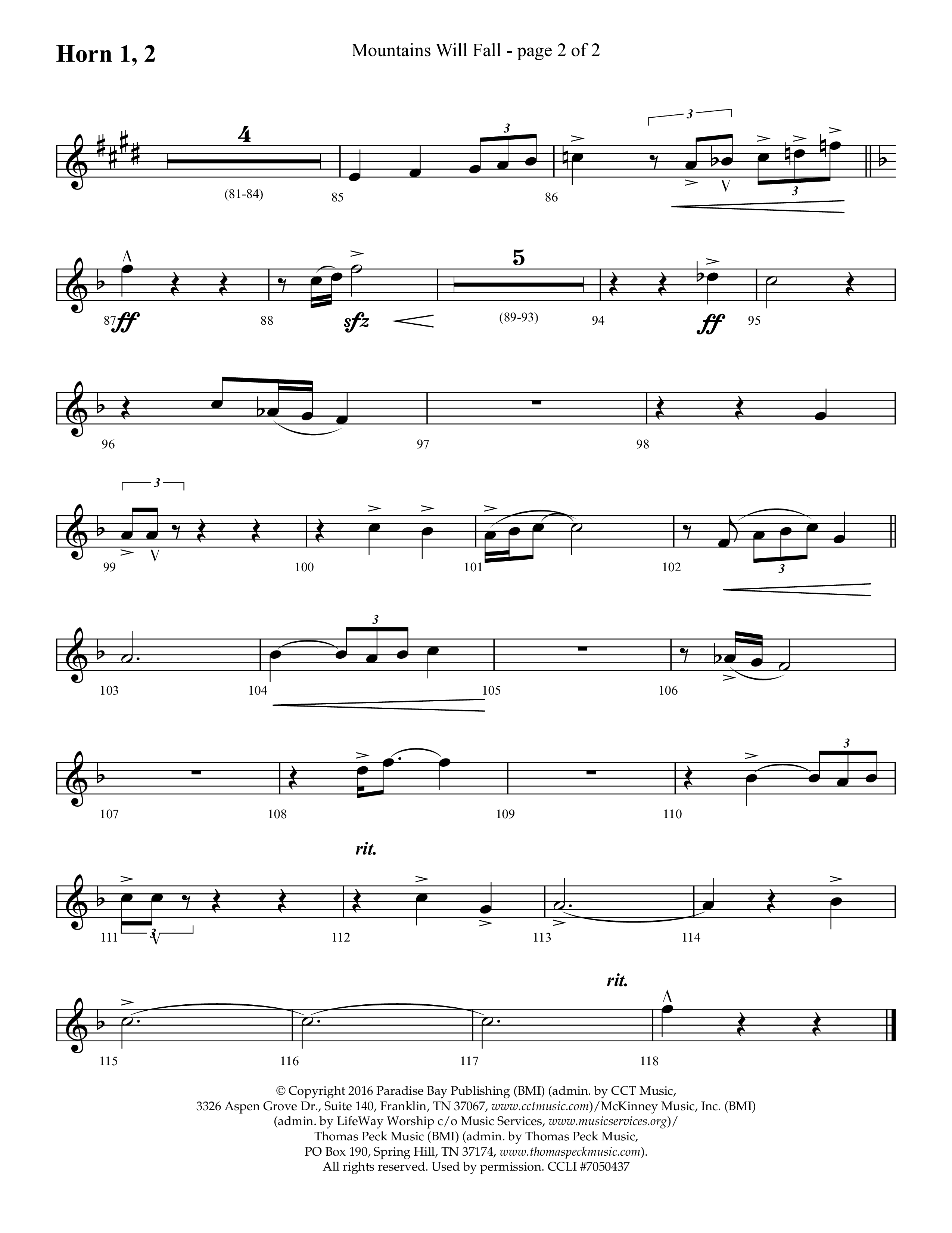 Mountains Will Fall with Got Any Rivers (Choral Anthem SATB) French Horn 1/2 (Lifeway Choral / Arr. Cliff Duren)