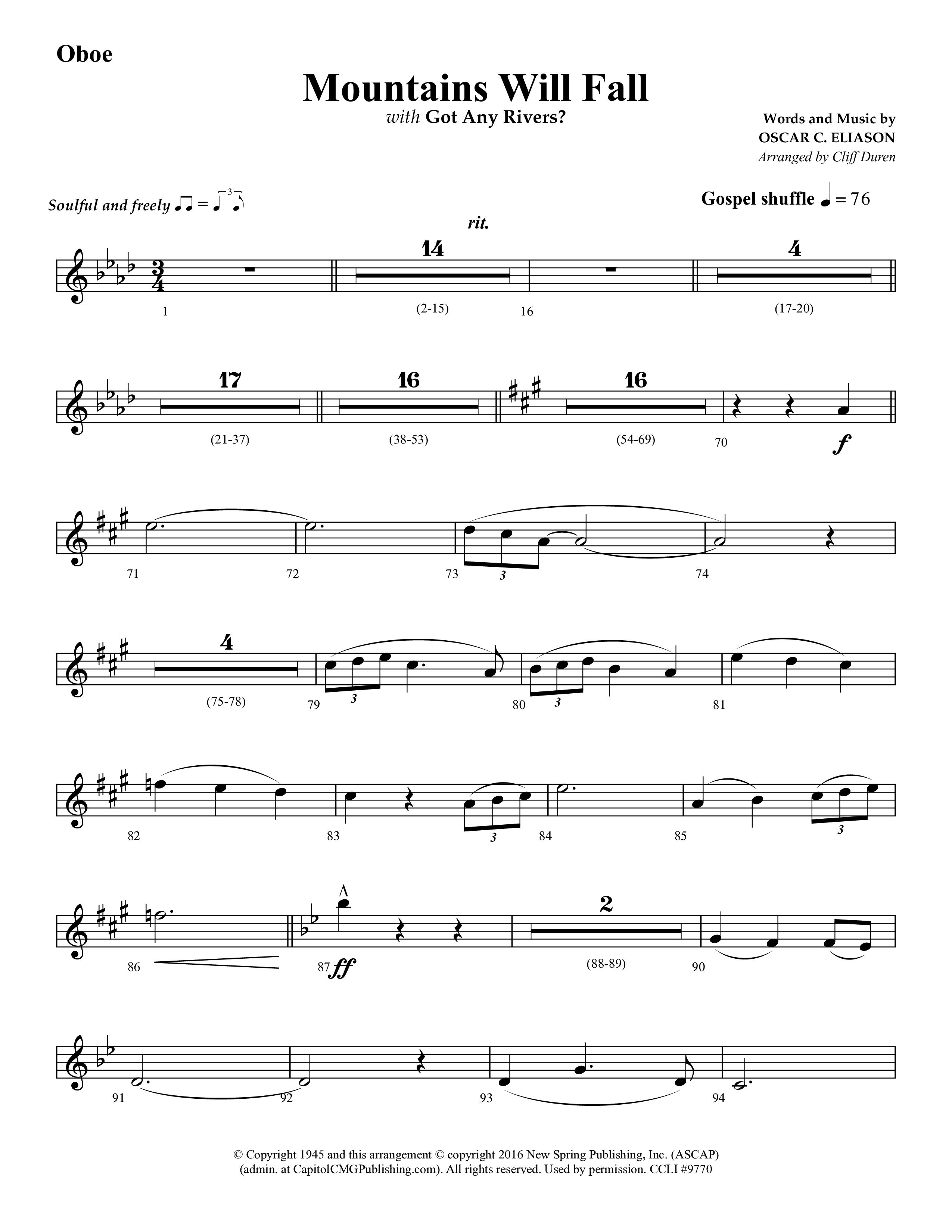 Mountains Will Fall with Got Any Rivers (Choral Anthem SATB) Oboe (Lifeway Choral / Arr. Cliff Duren)