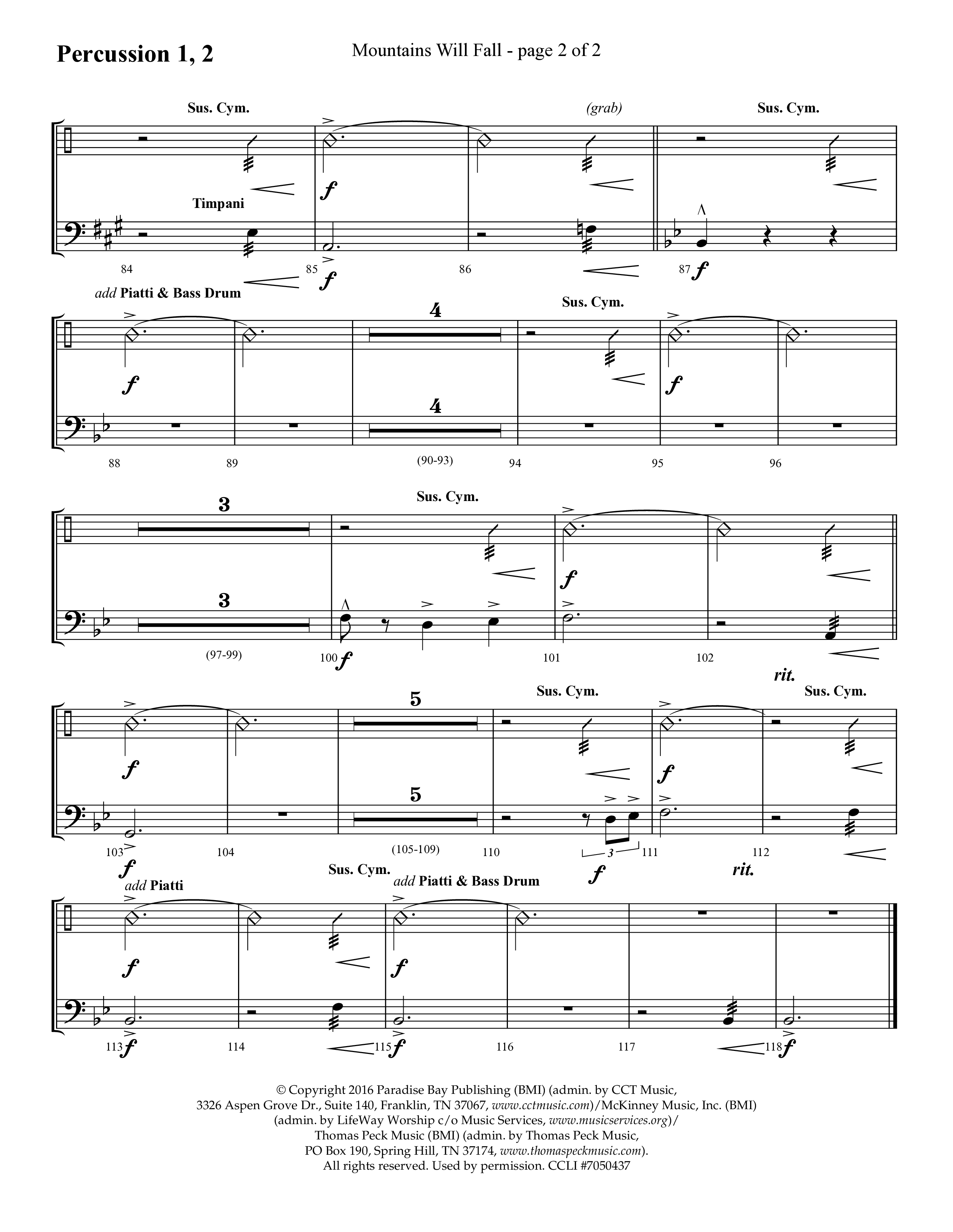 Mountains Will Fall with Got Any Rivers (Choral Anthem SATB) Percussion 1/2 (Lifeway Choral / Arr. Cliff Duren)