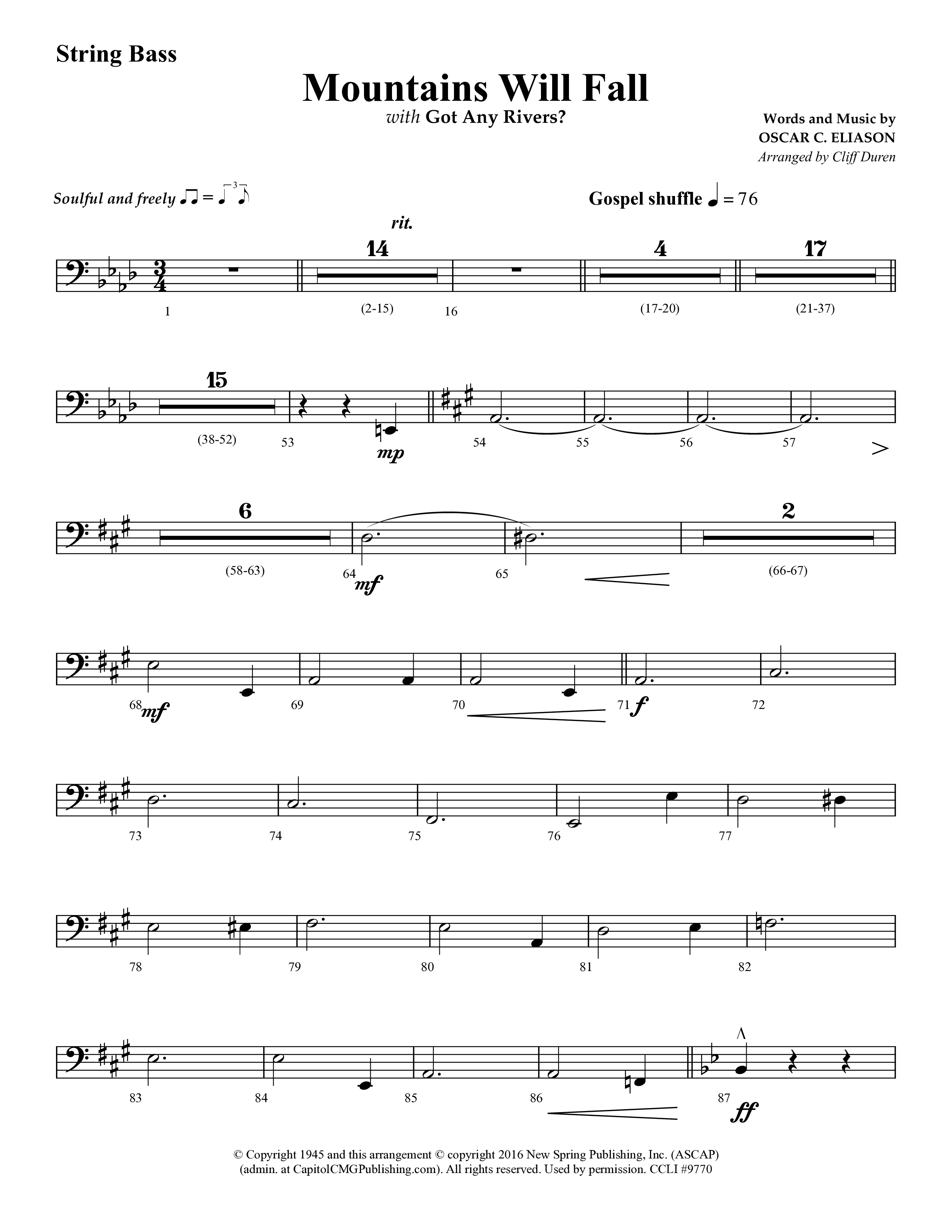 Mountains Will Fall with Got Any Rivers (Choral Anthem SATB) String Bass (Lifeway Choral / Arr. Cliff Duren)