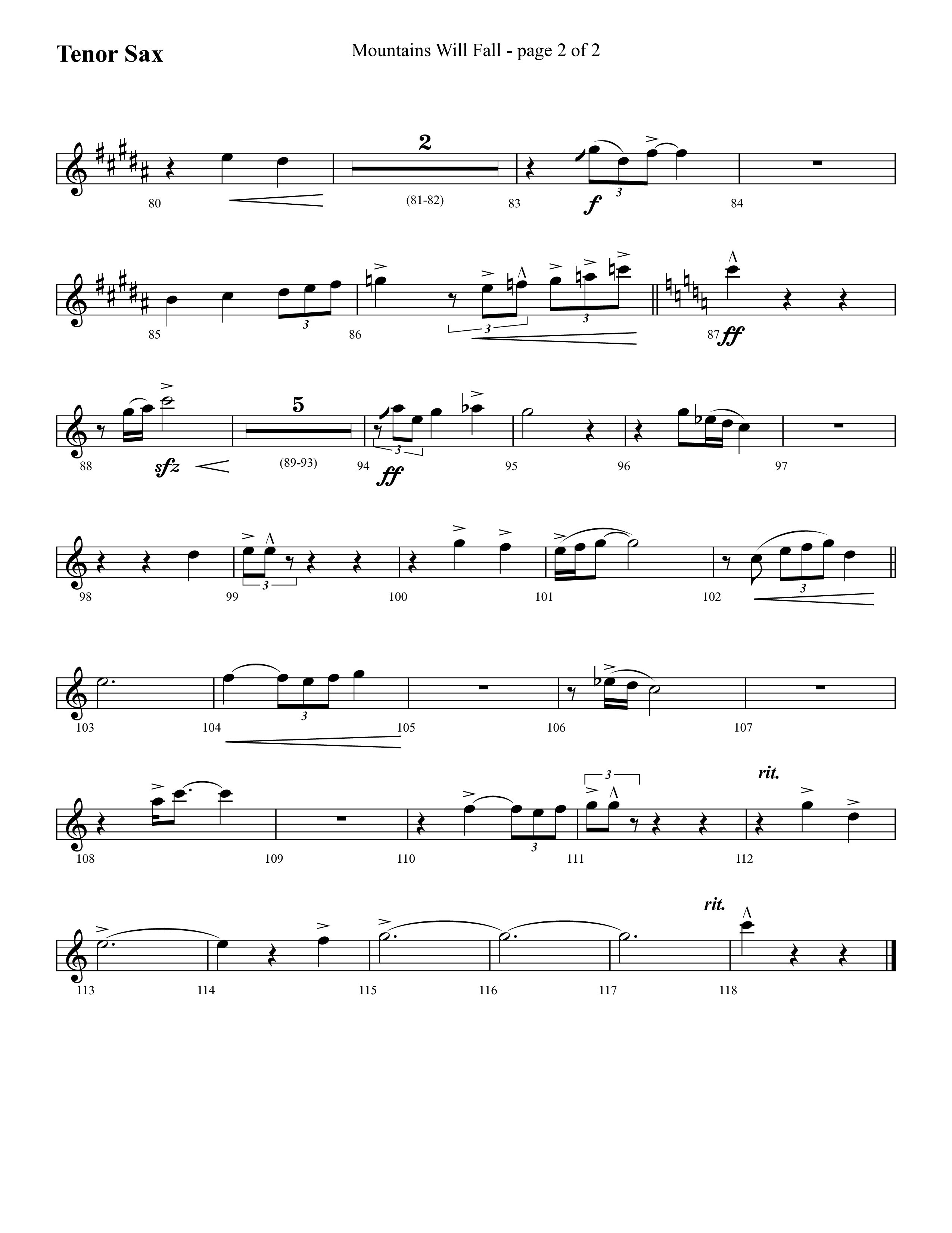 Mountains Will Fall with Got Any Rivers (Choral Anthem SATB) Tenor Sax 1 (Lifeway Choral / Arr. Cliff Duren)