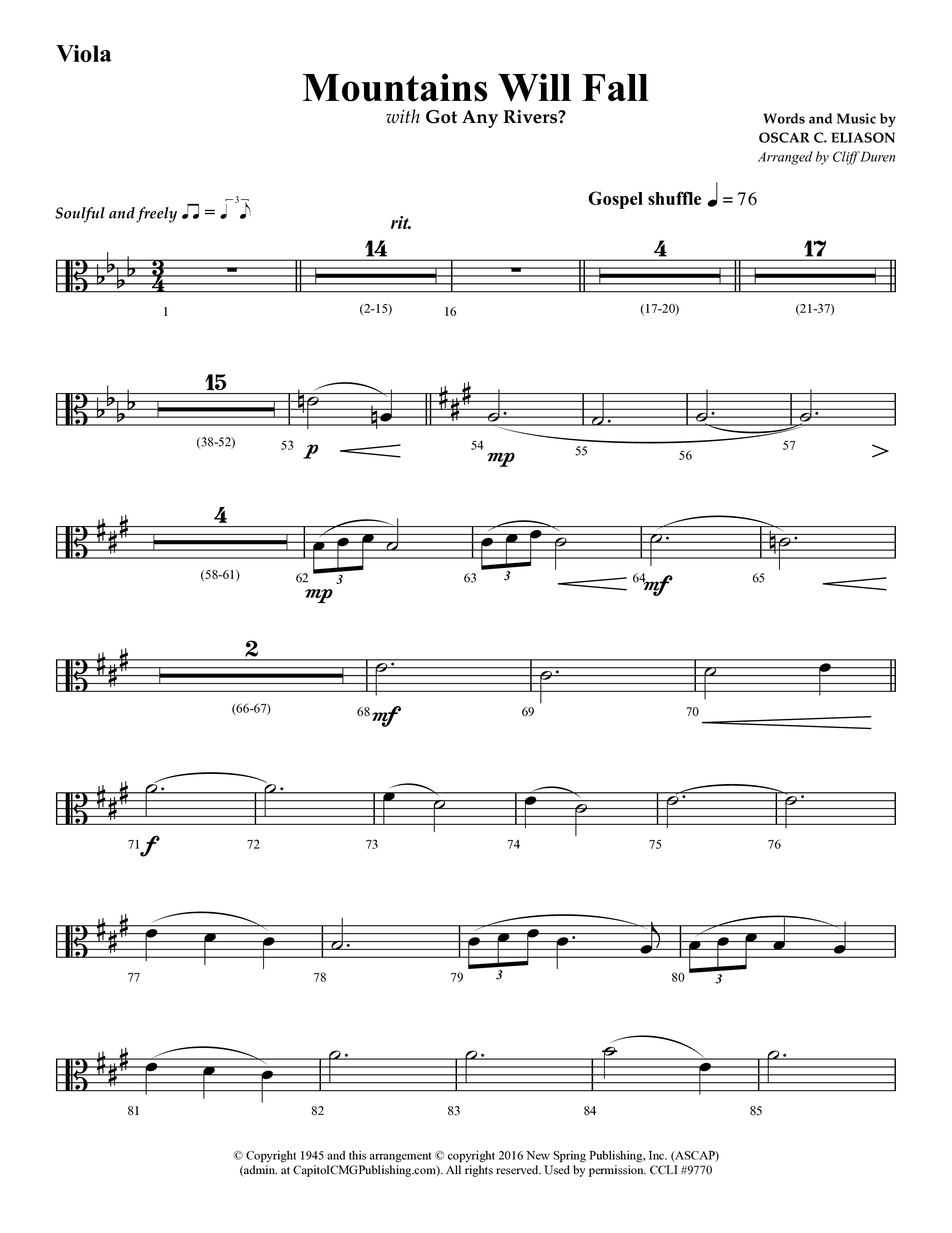 Mountains Will Fall with Got Any Rivers (Choral Anthem SATB) Viola (Lifeway Choral / Arr. Cliff Duren)
