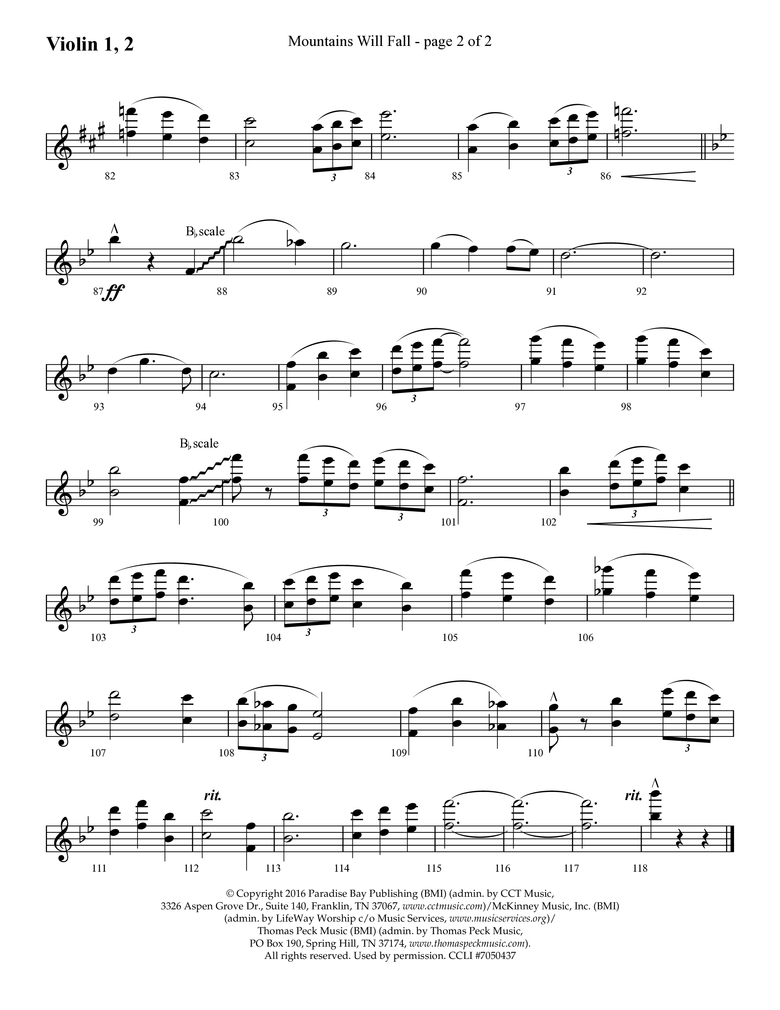 Mountains Will Fall with Got Any Rivers (Choral Anthem SATB) Violin 1/2 (Lifeway Choral / Arr. Cliff Duren)
