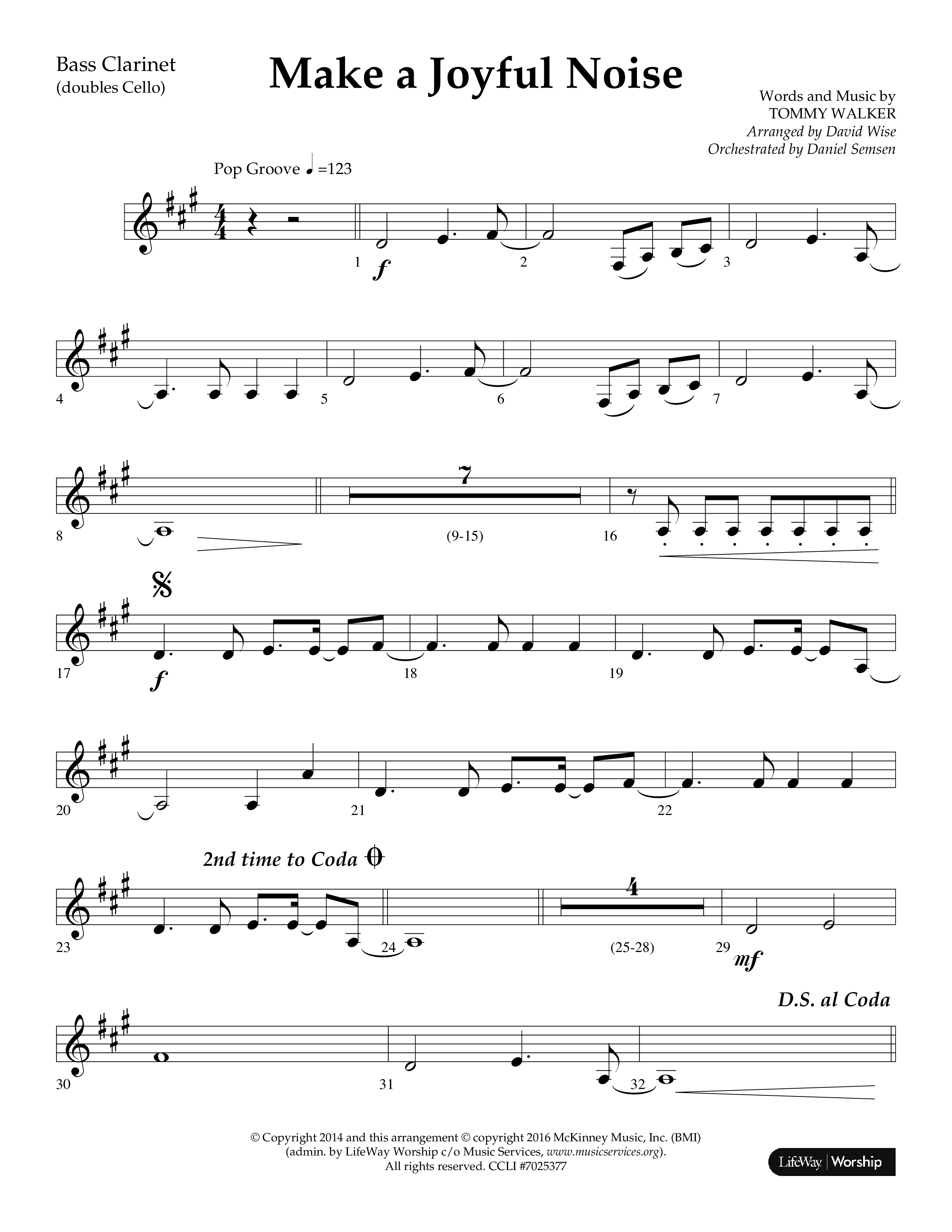 Make A Joyful Noise (Choral Anthem SATB) Bass Clarinet (Lifeway Choral / Arr. David Wise / Orch. Daniel Semsen)