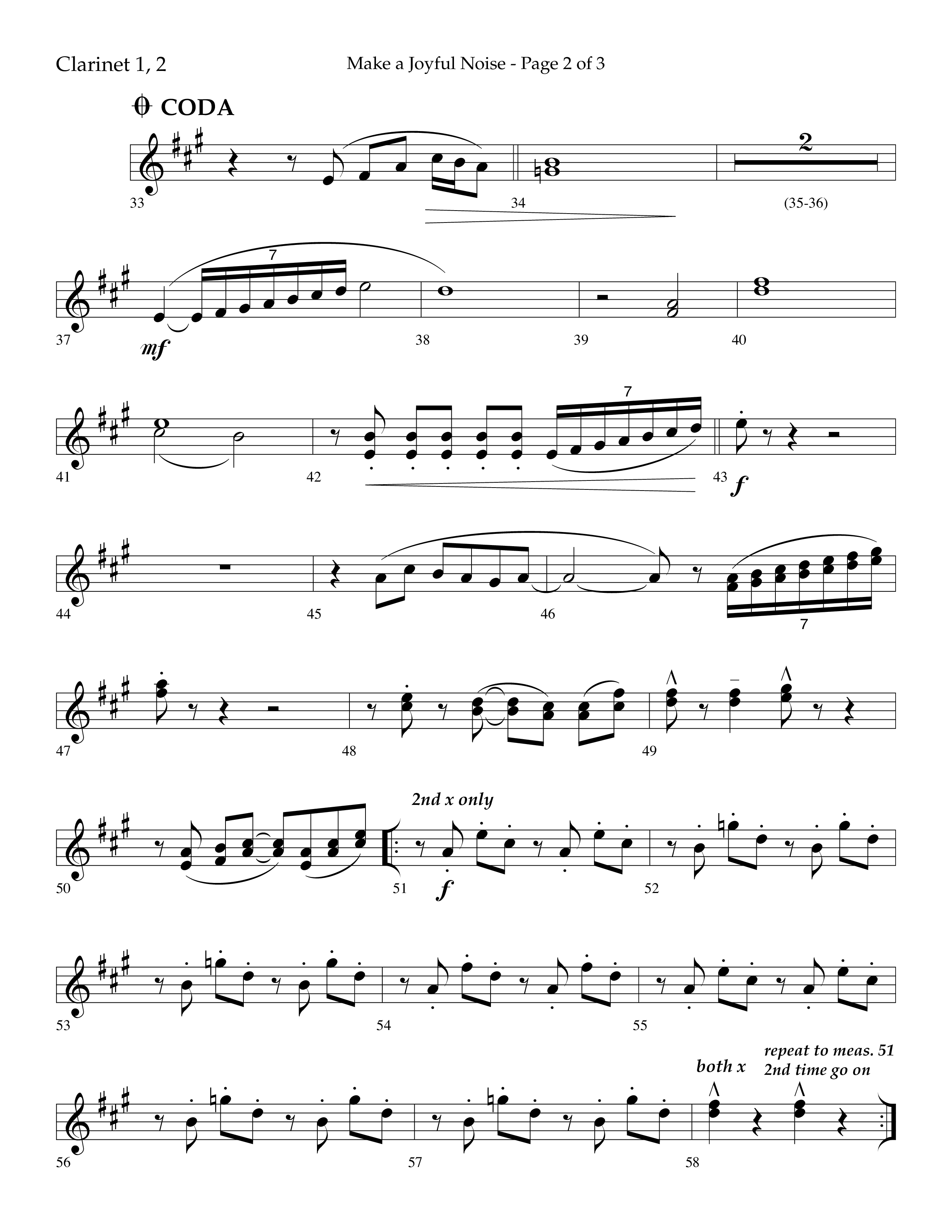 Make A Joyful Noise (Choral Anthem SATB) Clarinet 1/2 (Lifeway Choral / Arr. David Wise / Orch. Daniel Semsen)