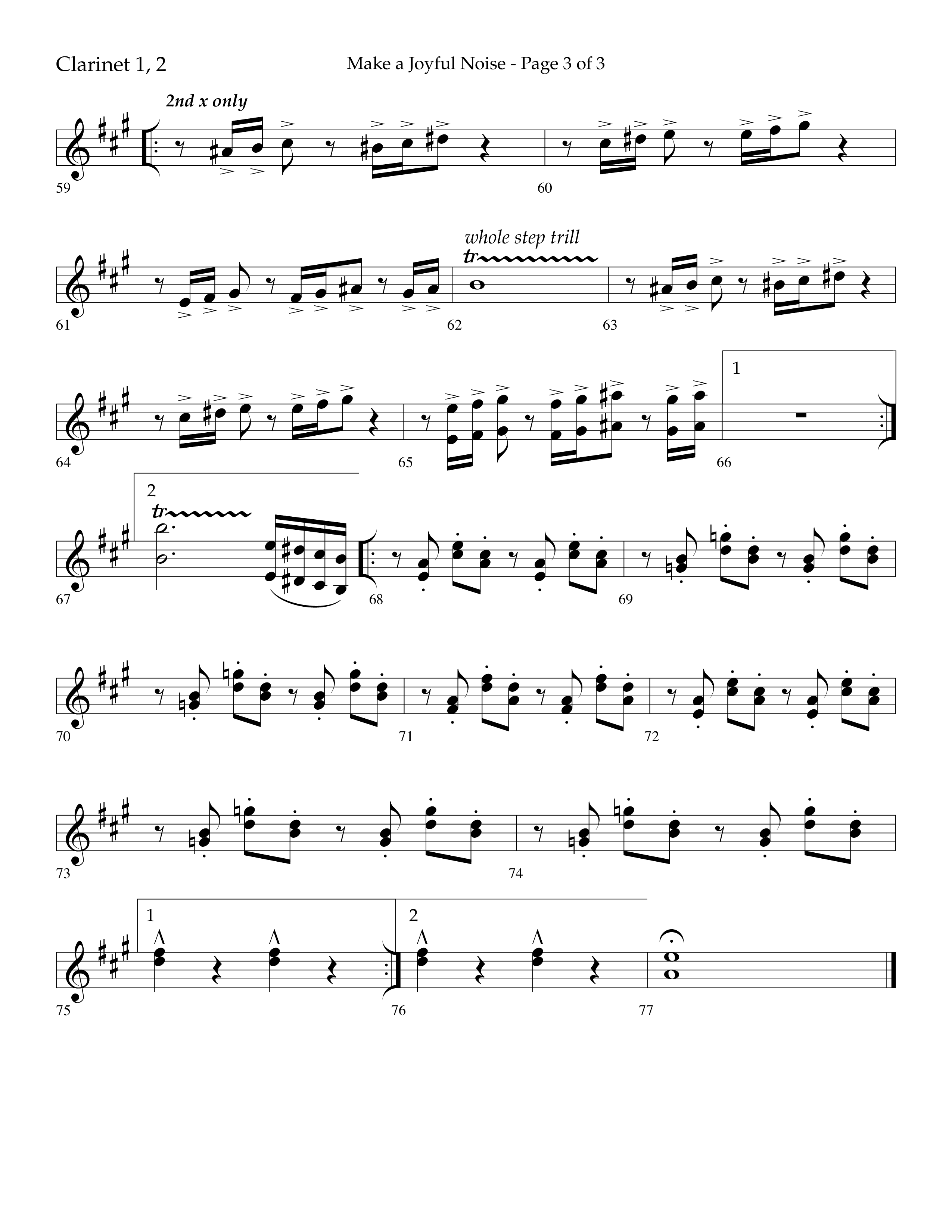 Make A Joyful Noise (Choral Anthem SATB) Clarinet 1/2 (Lifeway Choral / Arr. David Wise / Orch. Daniel Semsen)
