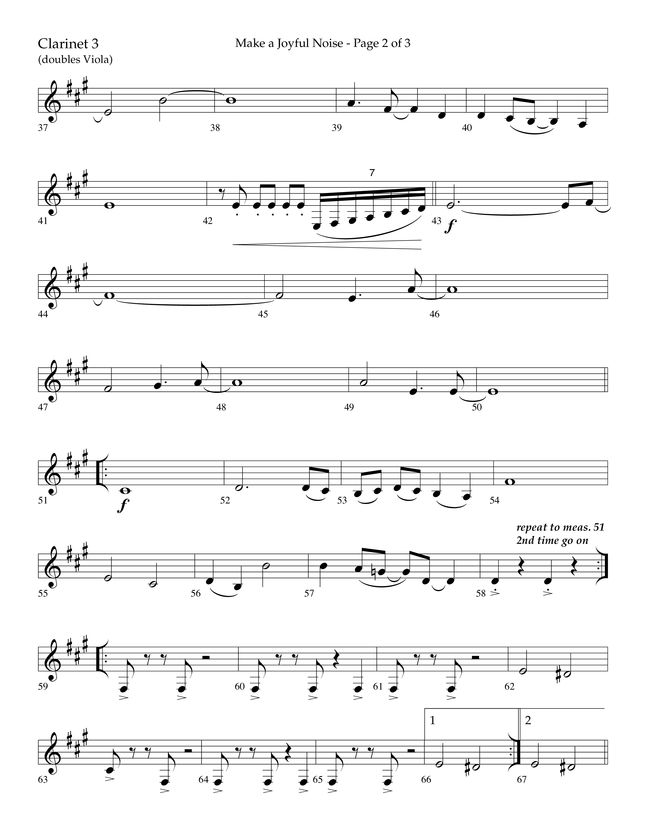 Make A Joyful Noise (Choral Anthem SATB) Clarinet 3 (Lifeway Choral / Arr. David Wise / Orch. Daniel Semsen)