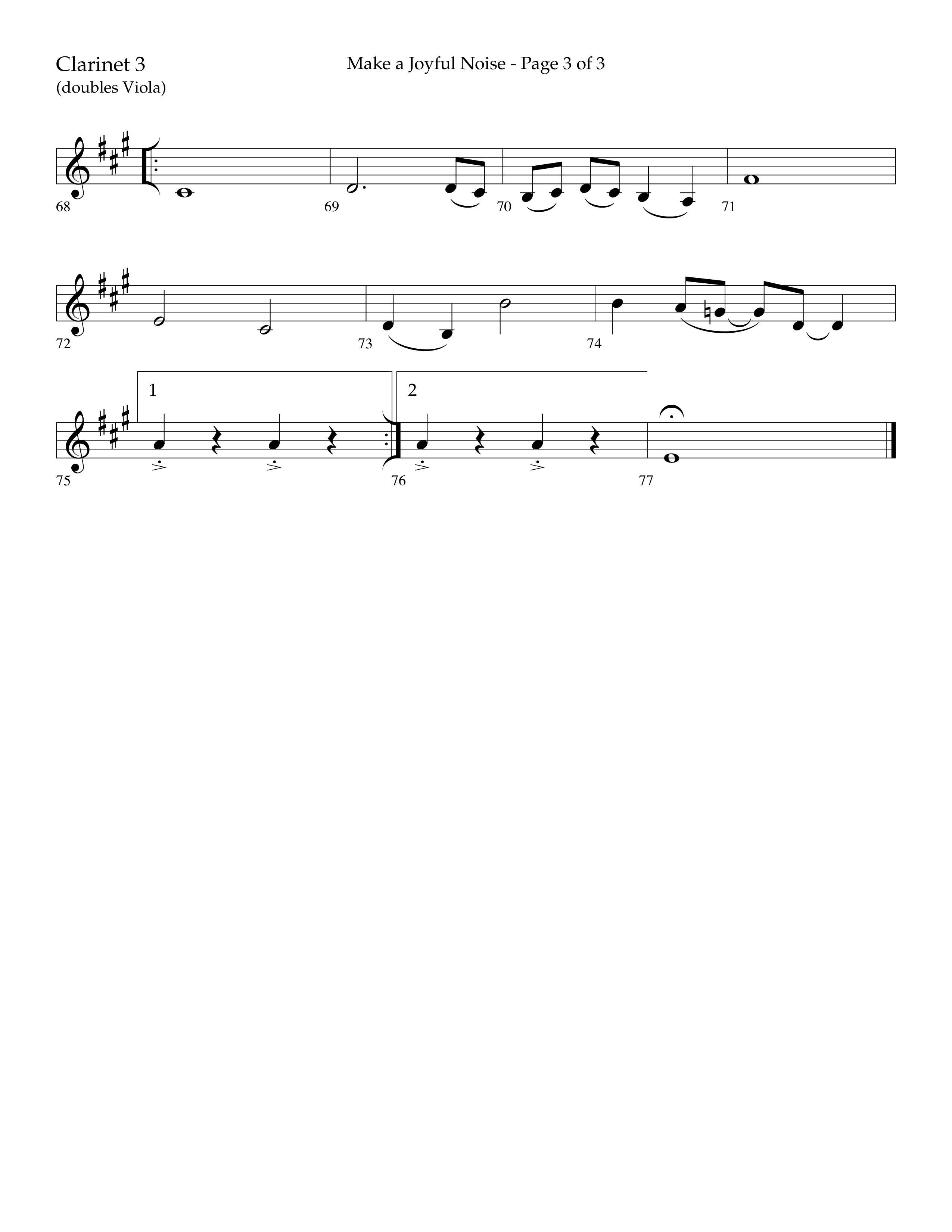 Make A Joyful Noise (Choral Anthem SATB) Clarinet 3 (Lifeway Choral / Arr. David Wise / Orch. Daniel Semsen)