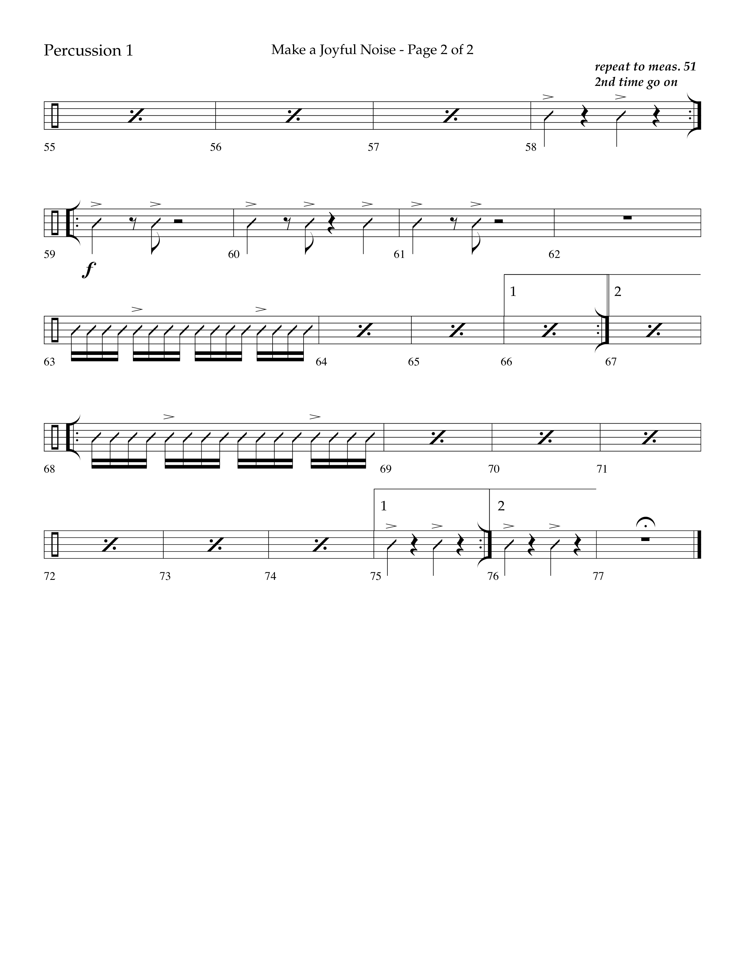 Make A Joyful Noise (Choral Anthem SATB) Percussion 1/2 (Lifeway Choral / Arr. David Wise / Orch. Daniel Semsen)