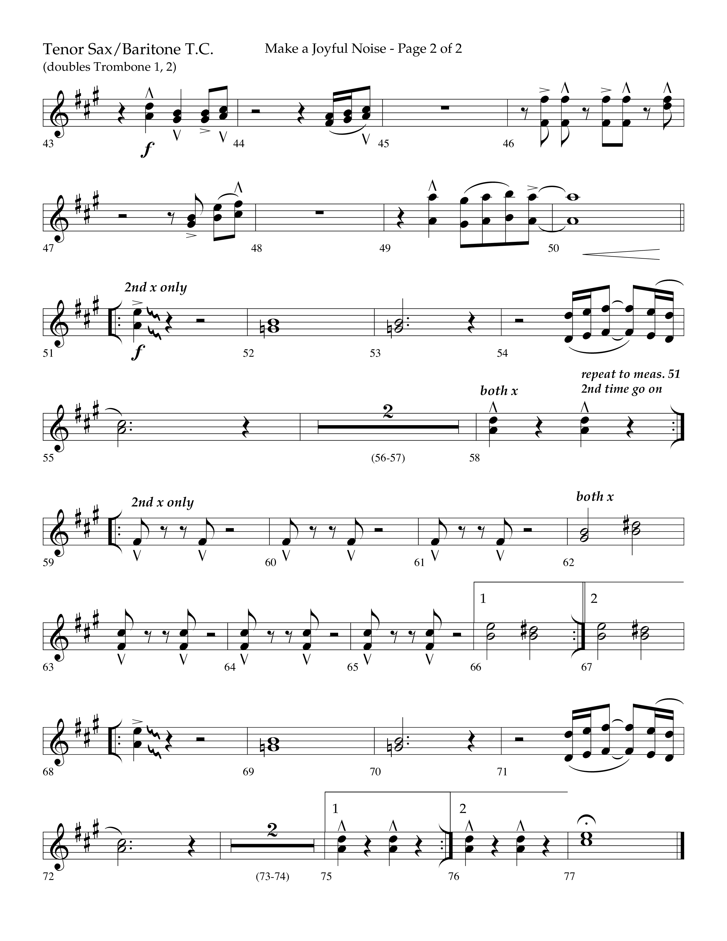Make A Joyful Noise (Choral Anthem SATB) Tenor Sax/Baritone T.C. (Lifeway Choral / Arr. David Wise / Orch. Daniel Semsen)