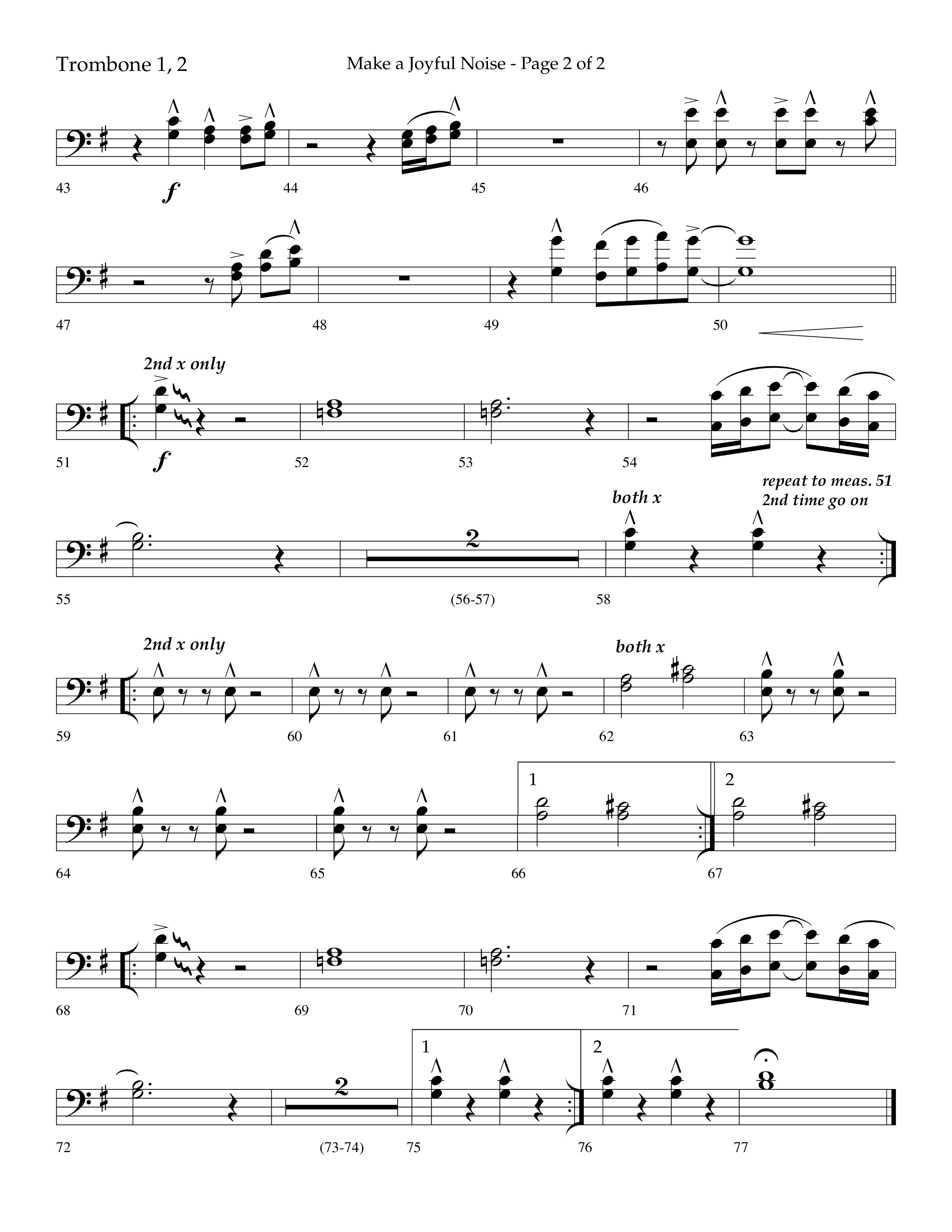 Make A Joyful Noise (Choral Anthem SATB) Trombone 1/2 (Lifeway Choral / Arr. David Wise / Orch. Daniel Semsen)