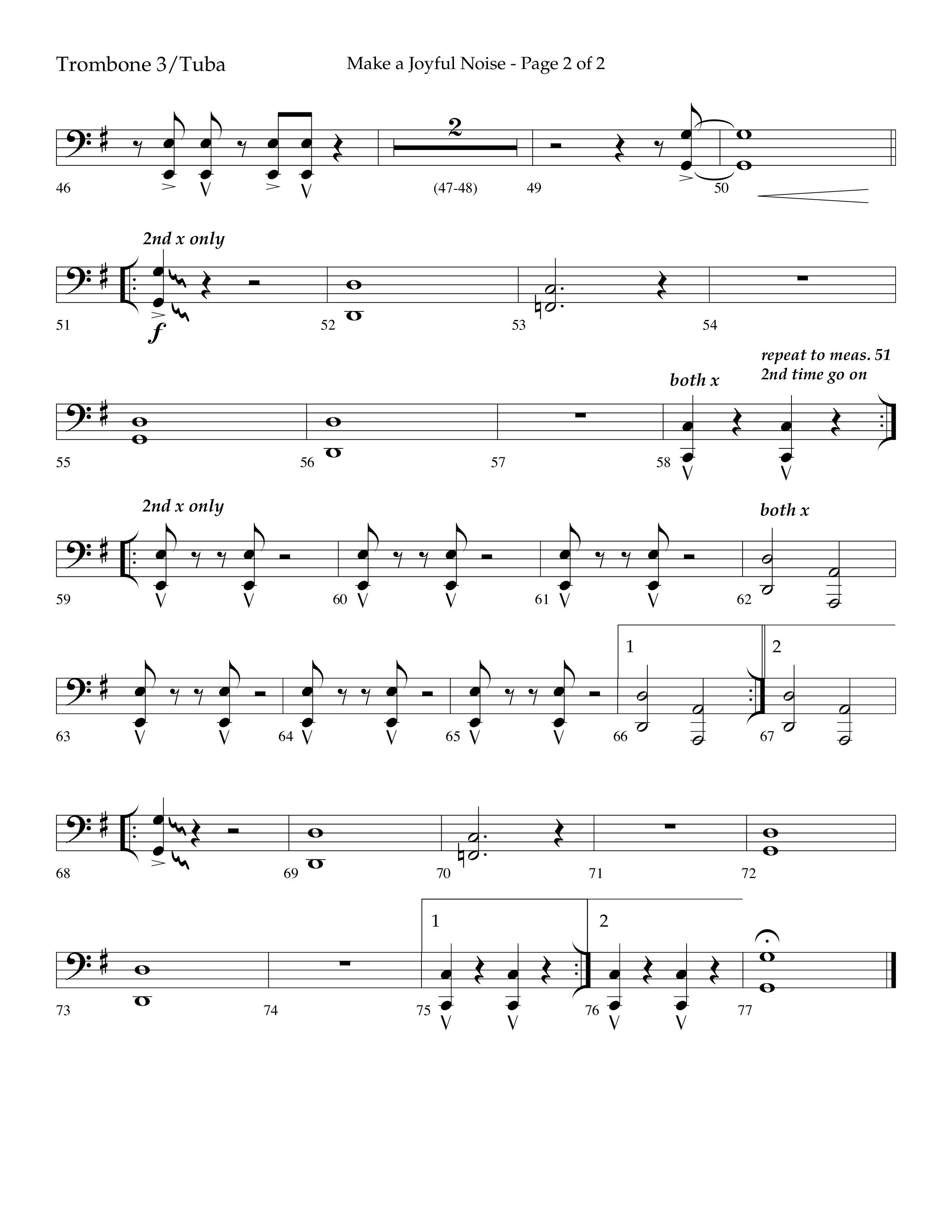 Make A Joyful Noise (Choral Anthem SATB) Trombone 3/Tuba (Lifeway Choral / Arr. David Wise / Orch. Daniel Semsen)