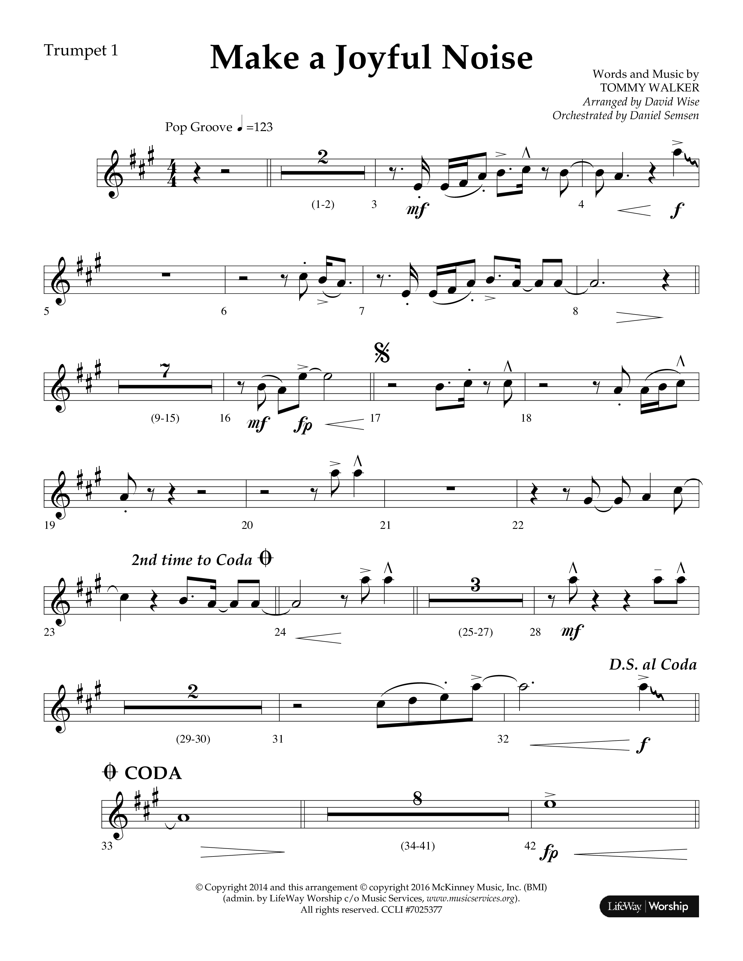 Make A Joyful Noise (Choral Anthem SATB) Trumpet 1 (Lifeway Choral / Arr. David Wise / Orch. Daniel Semsen)