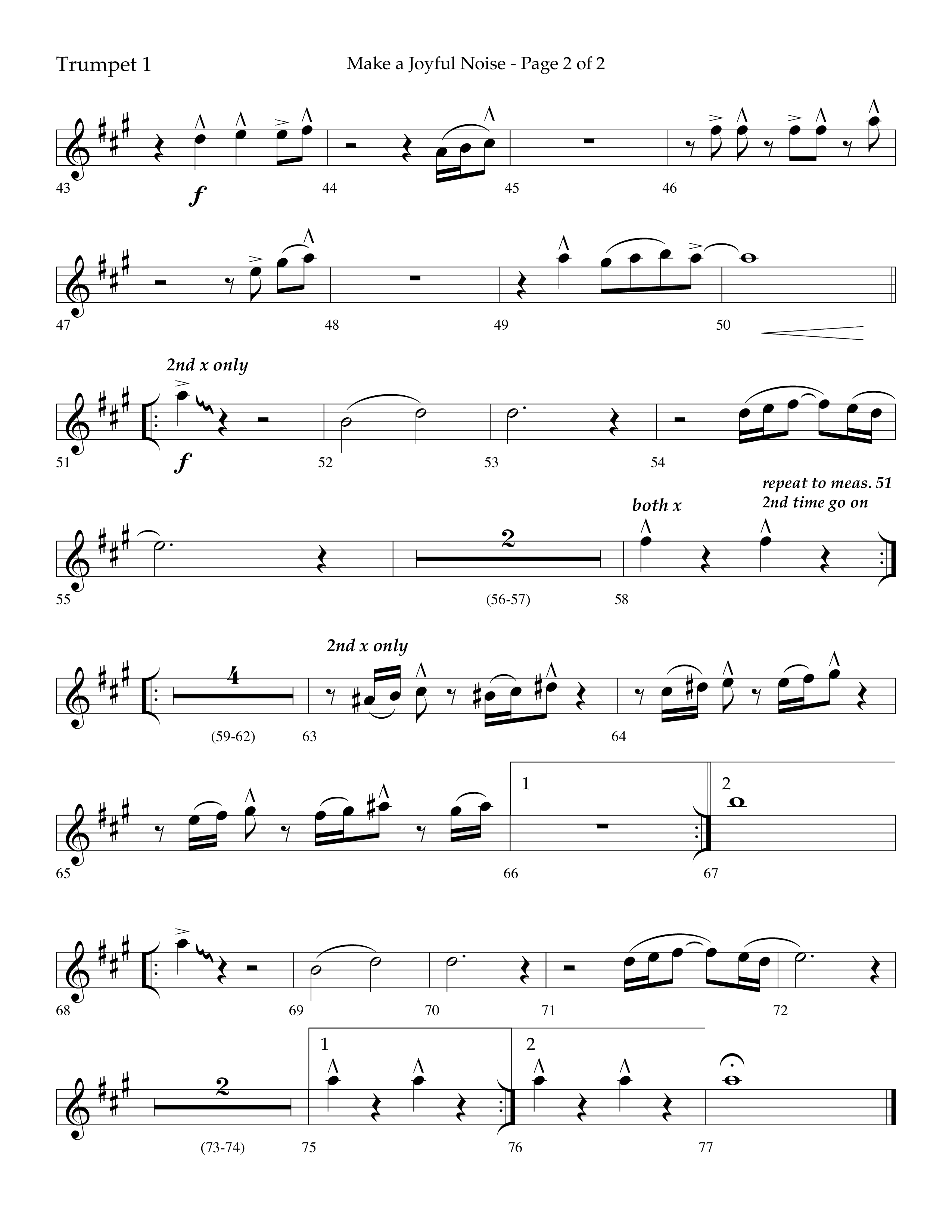 Make A Joyful Noise (Choral Anthem SATB) Trumpet 1 (Lifeway Choral / Arr. David Wise / Orch. Daniel Semsen)