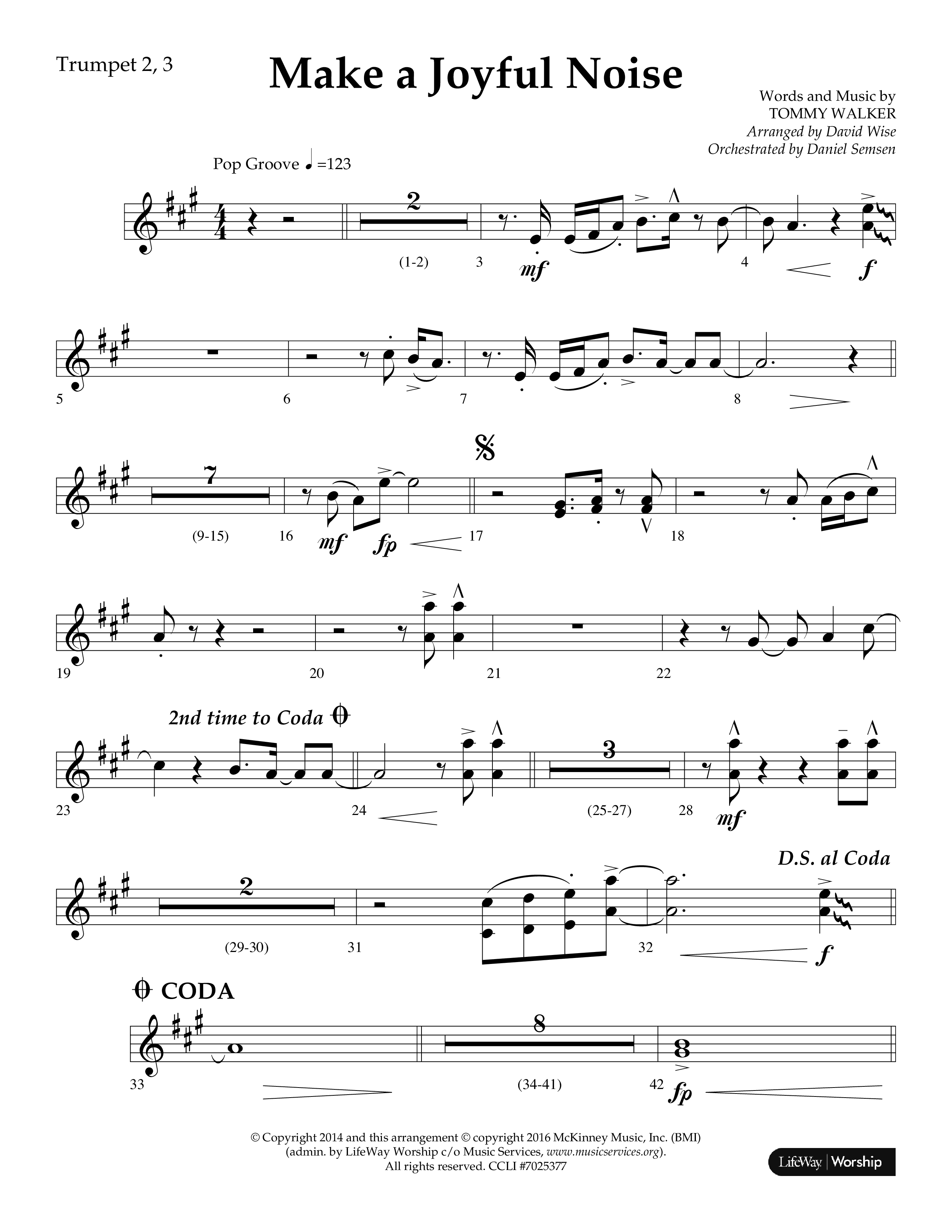 Make A Joyful Noise (Choral Anthem SATB) Trumpet 2/3 (Lifeway Choral / Arr. David Wise / Orch. Daniel Semsen)