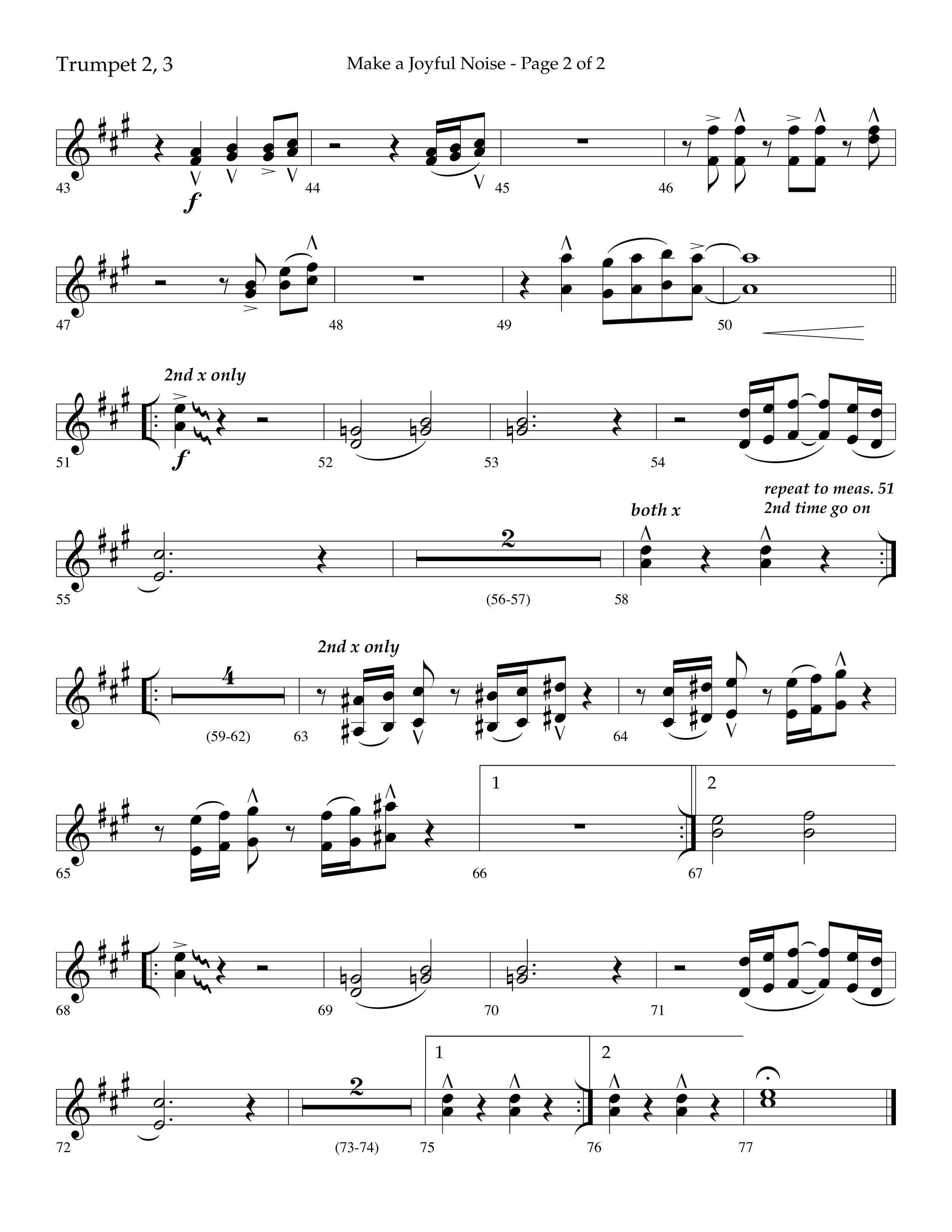 Make A Joyful Noise (Choral Anthem SATB) Trumpet 2/3 (Lifeway Choral / Arr. David Wise / Orch. Daniel Semsen)
