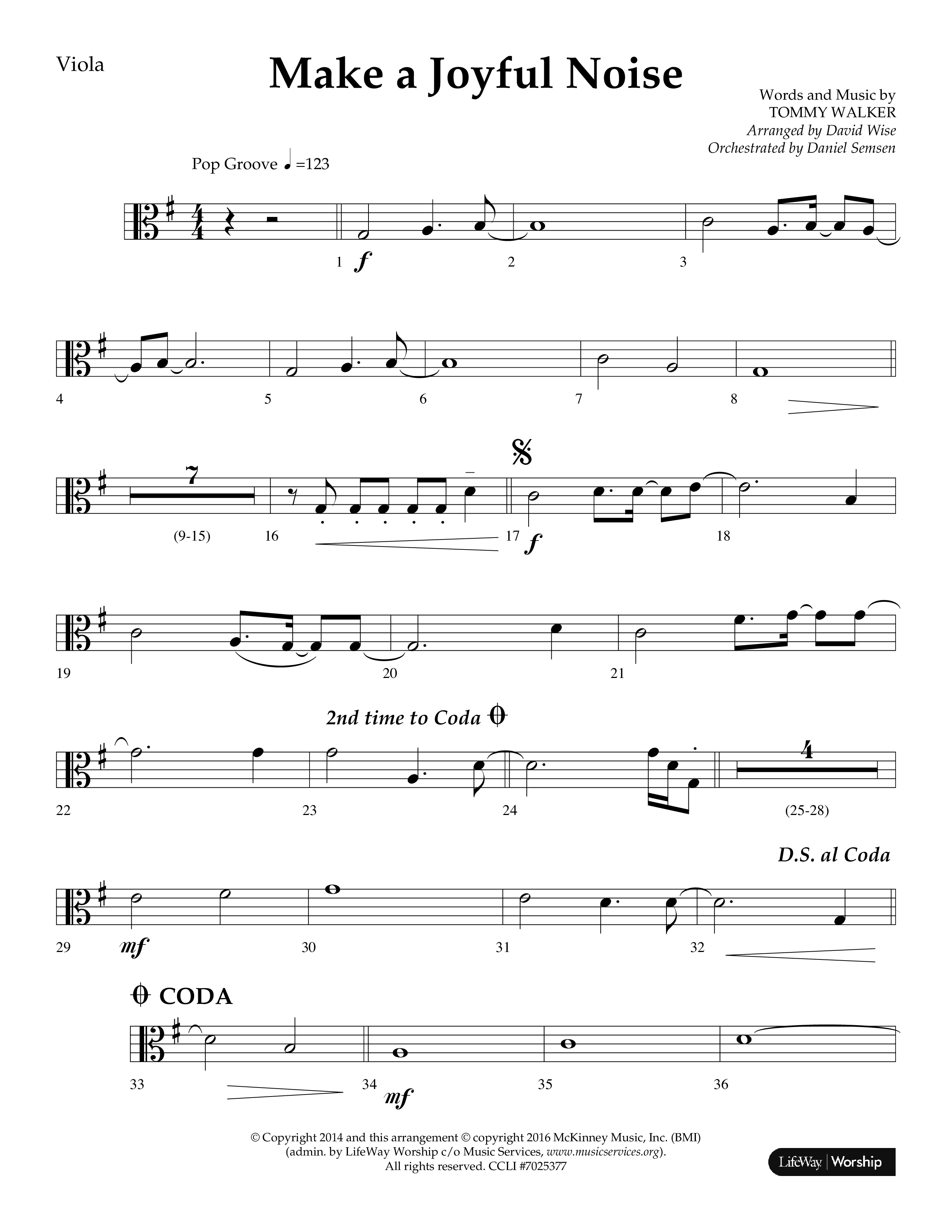 Make A Joyful Noise (Choral Anthem SATB) Viola (Lifeway Choral / Arr. David Wise / Orch. Daniel Semsen)