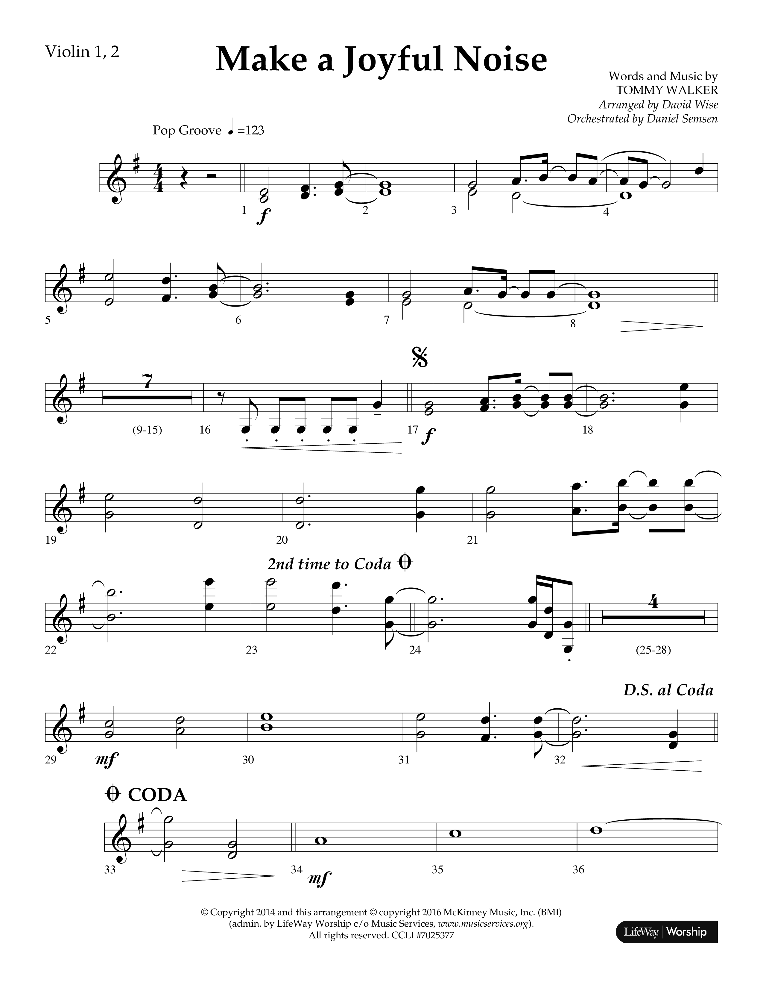 Make A Joyful Noise (Choral Anthem SATB) Violin 1/2 (Lifeway Choral / Arr. David Wise / Orch. Daniel Semsen)