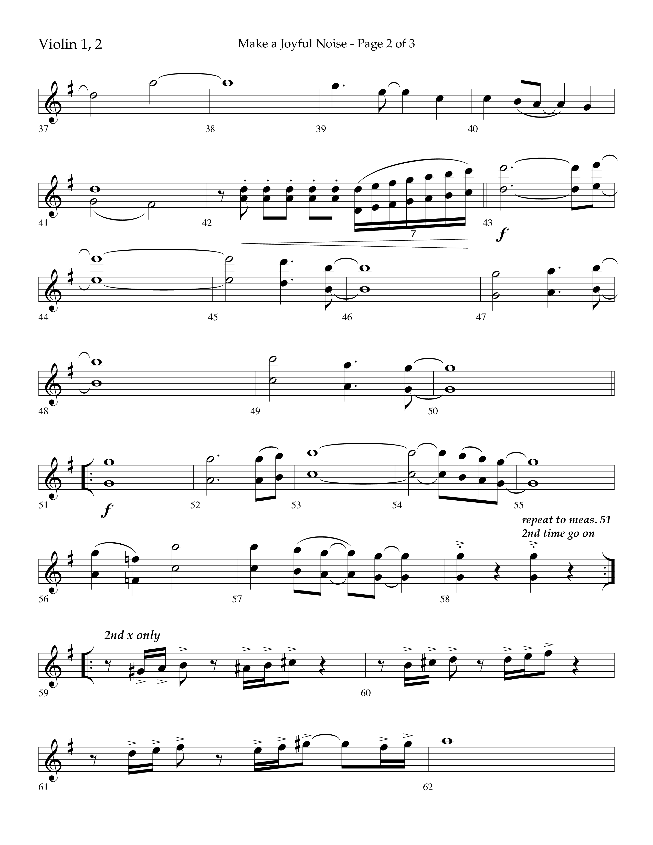 Make A Joyful Noise (Choral Anthem SATB) Violin 1/2 (Lifeway Choral / Arr. David Wise / Orch. Daniel Semsen)