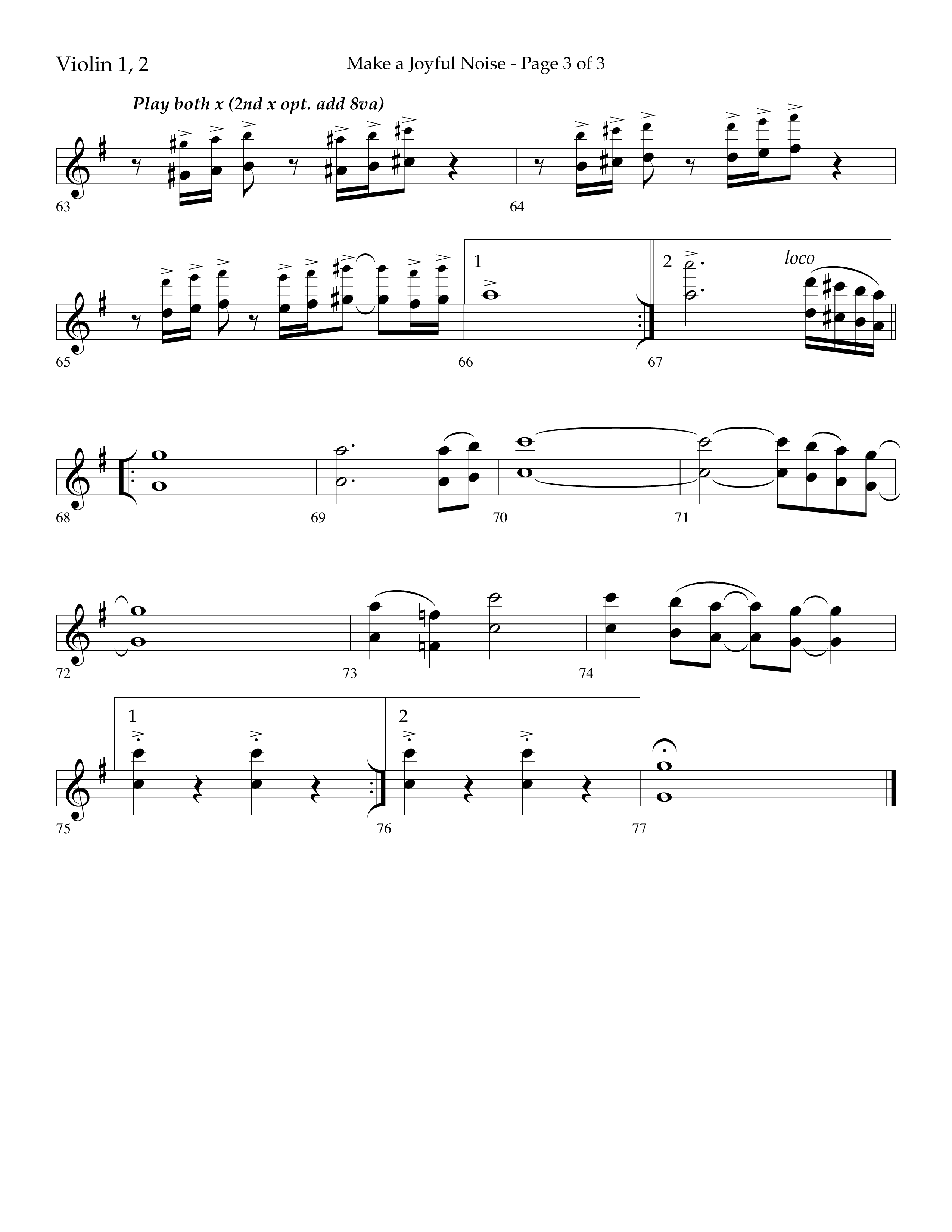 Make A Joyful Noise (Choral Anthem SATB) Violin 1/2 (Lifeway Choral / Arr. David Wise / Orch. Daniel Semsen)